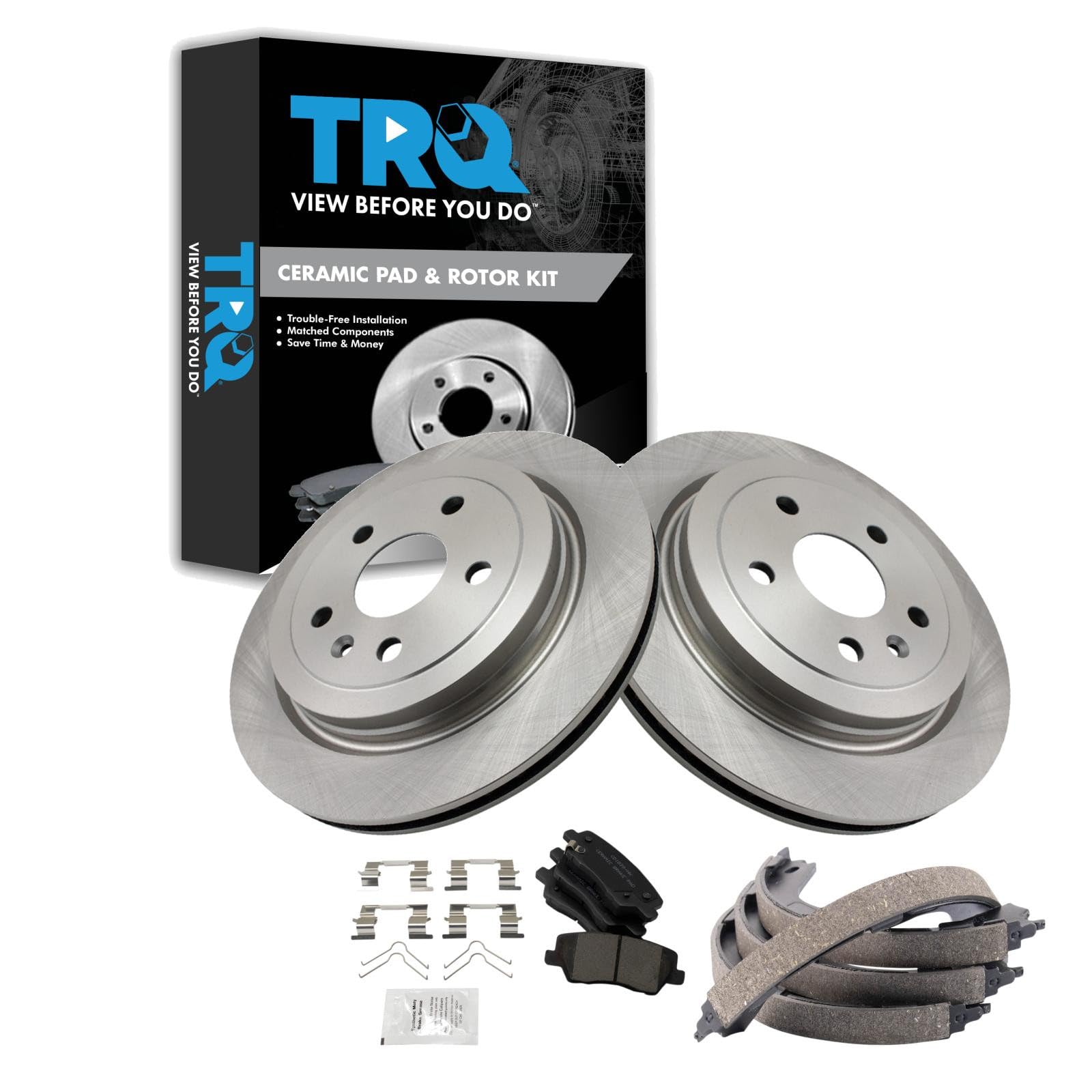 TRQ Rear Brake Pad and Rotor Set Ceramic Parking Shoe