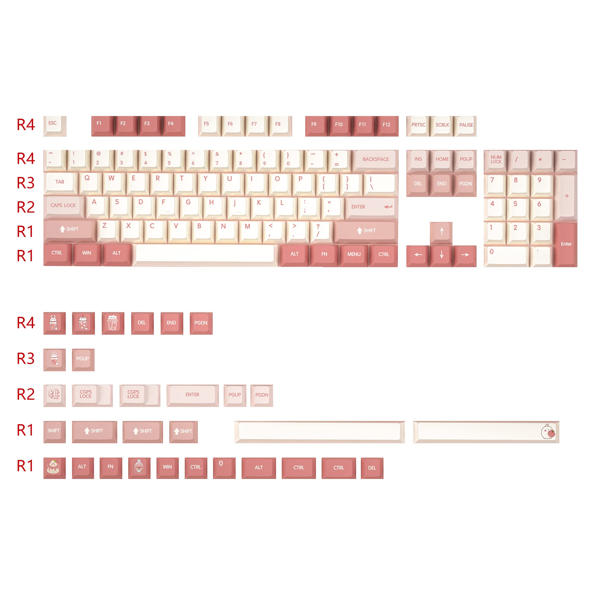 KPREPUBLIC GKs Cherry Profile Summer Peach Dye Sub Keycap Set épais PBT pour clavier 87 tkl 104 ANSI xd64 bm60 xd68 xd84 BM87 BM65 Rose