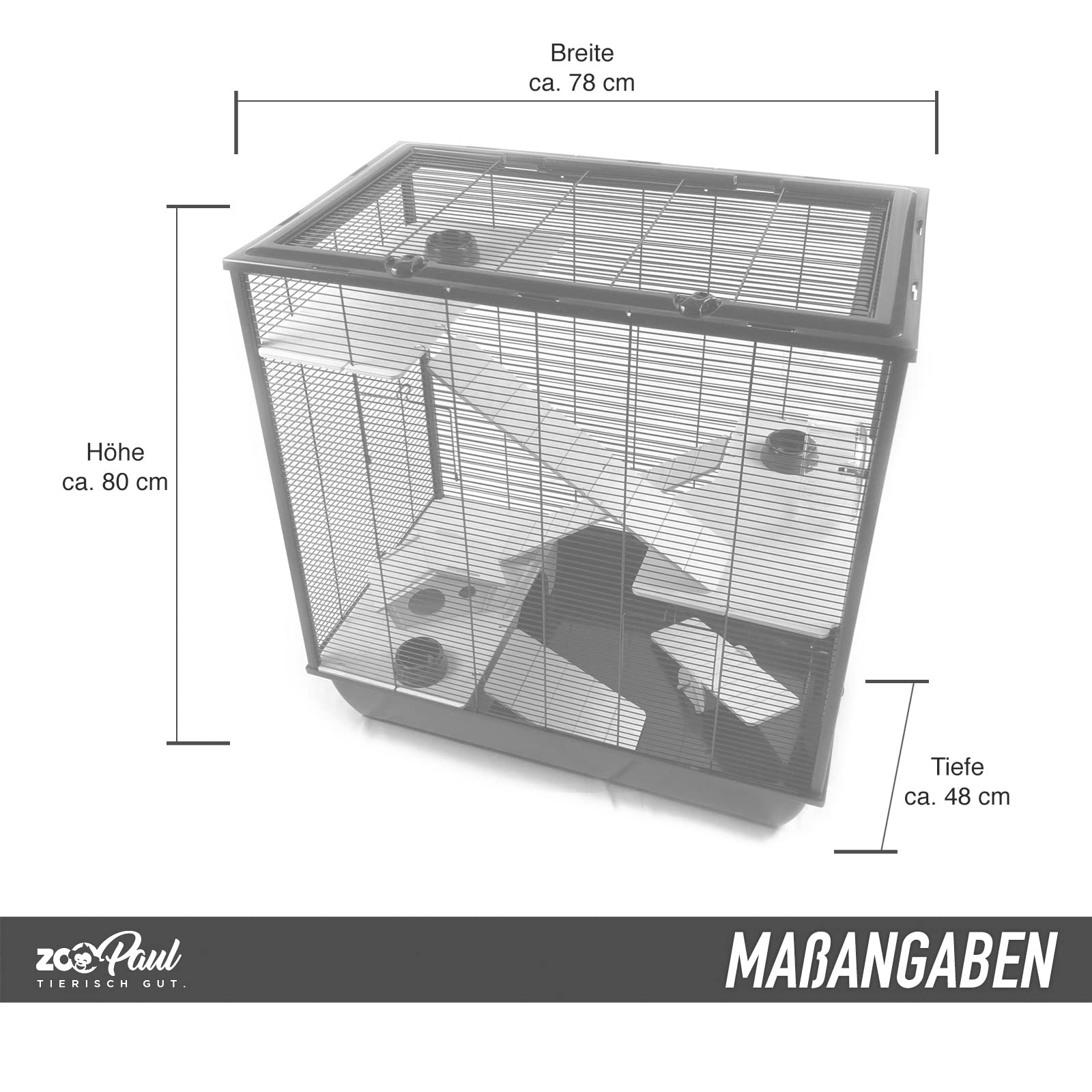 ZooPaul XXL Hamsterkäfig Fargo mit Viel Zubehör aus Holz für Hamster Ratten Degus Kleintiere Schwarz 80x78x48 cm