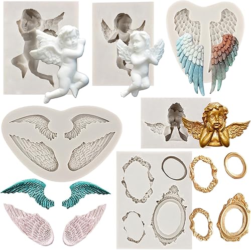 Miniatura 10 de Moldes de silicona con alas de ángel para decoración de pasteles, decoración de cupcakes, pasta de goma de mascar de chocolate, juego de 4