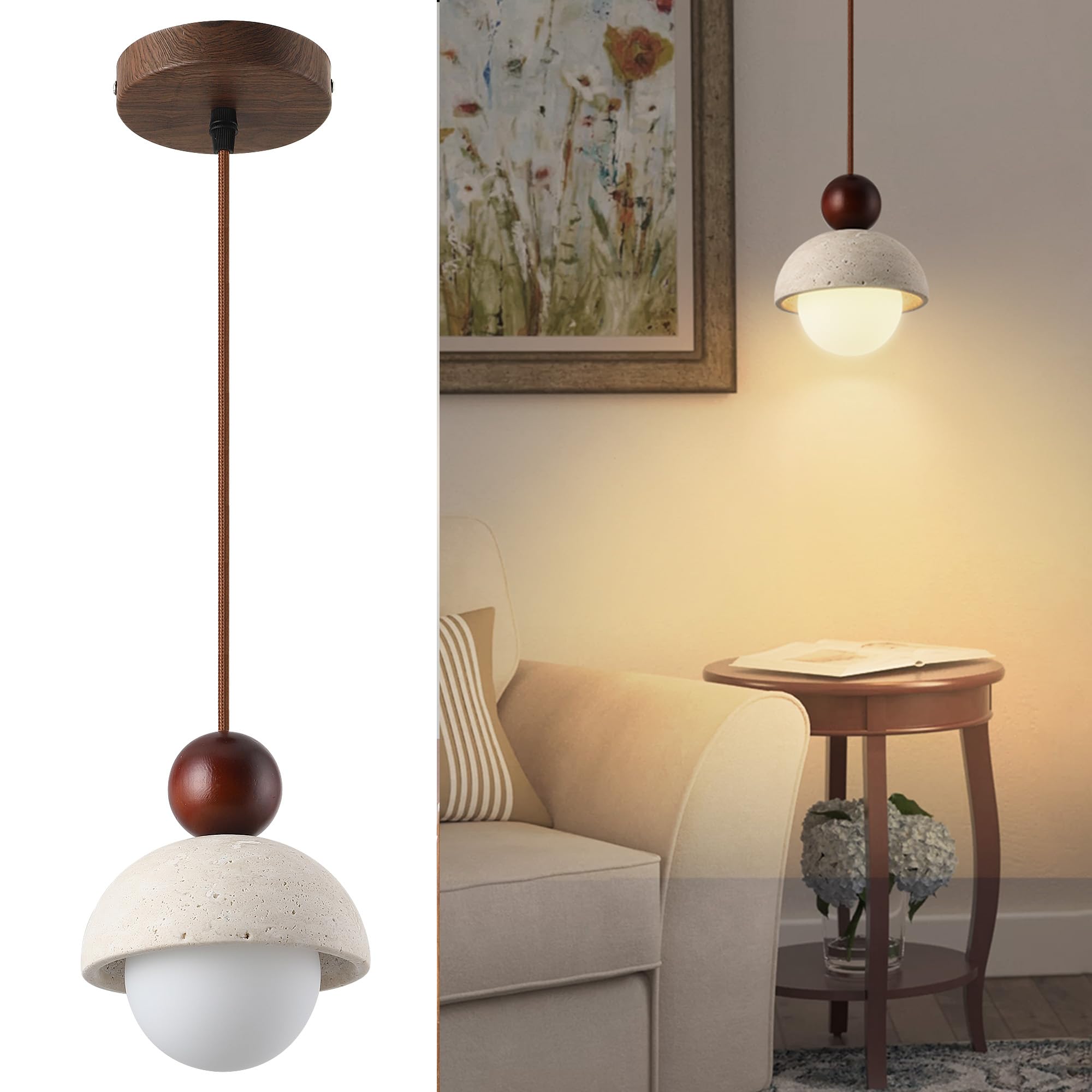 Photo 1 of Fivemengo Travertine Stone Pendant Light - 5.9in Mini Wabi Sabi Japandi
