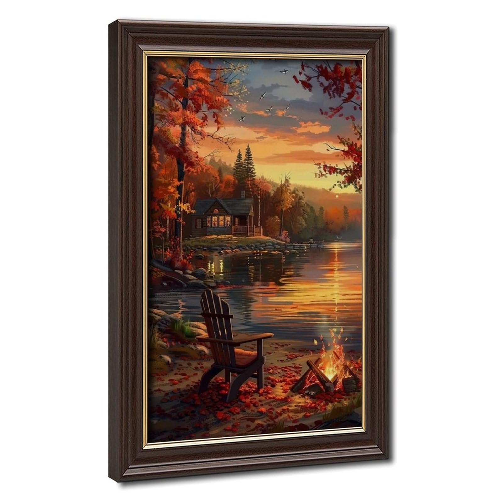 Bareronor Mokume Gane Frame-Style Vintage Sunset Lake Canvas Poster For Home Decor Gift