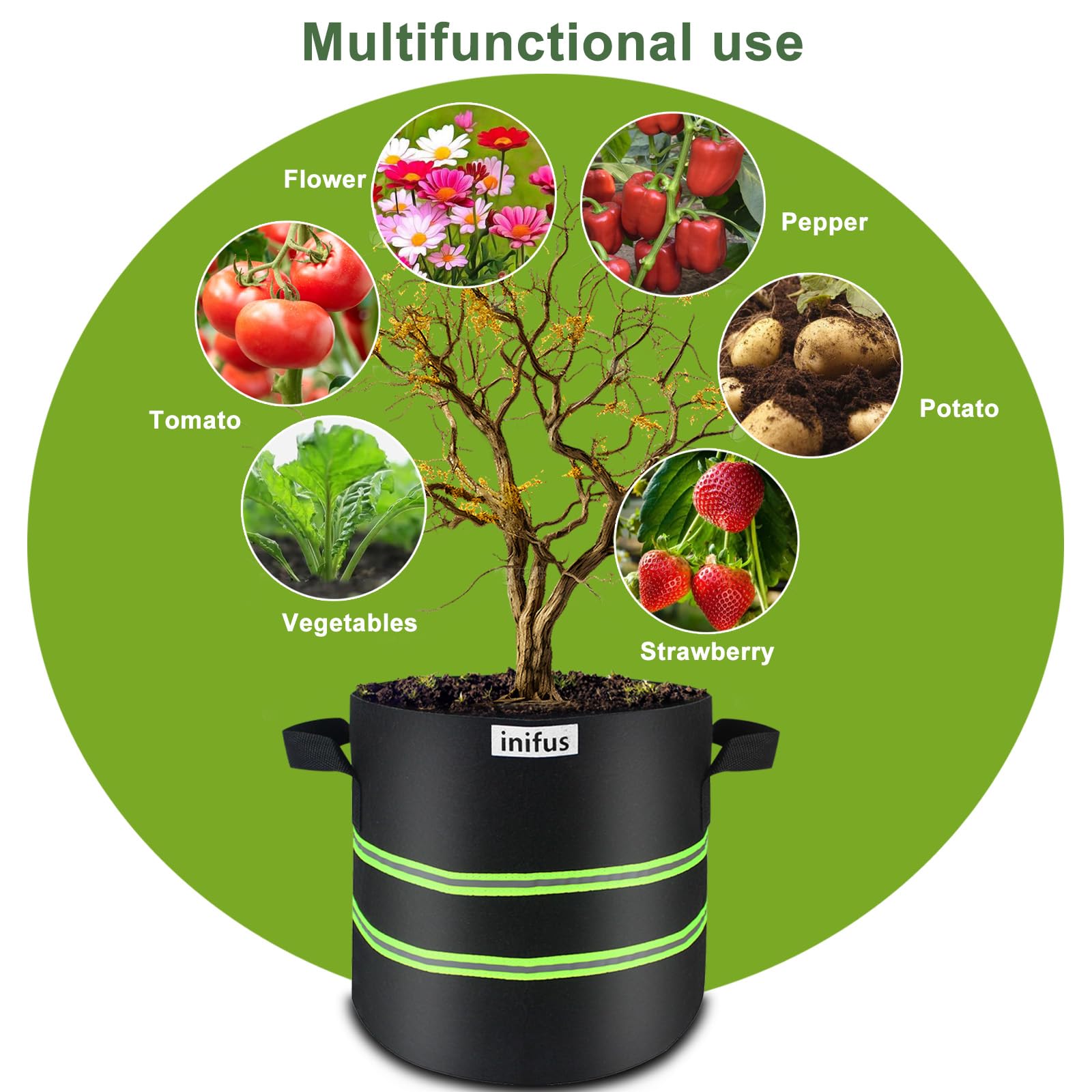 Paquete de 10 bolsas de cultivo de 5 galones, macetas de tela transpirable de fieltro grueso resistente, bolsas de cultivo de plantas, bolsas de cultivo de tela con asas reforzadas, diseño único para