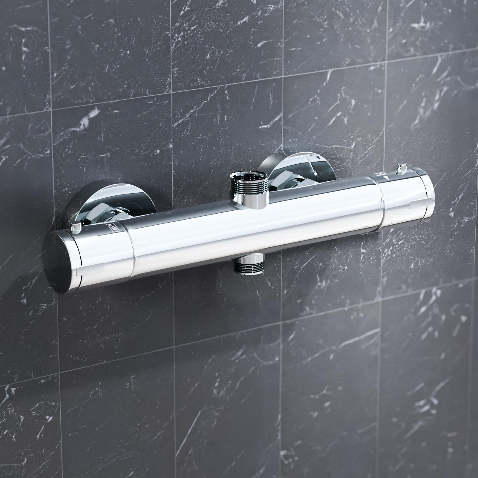 Nes Home Round Chrome Thermostatic Shower Bar Valve Double Outlet Wall Mounted 3124406238786