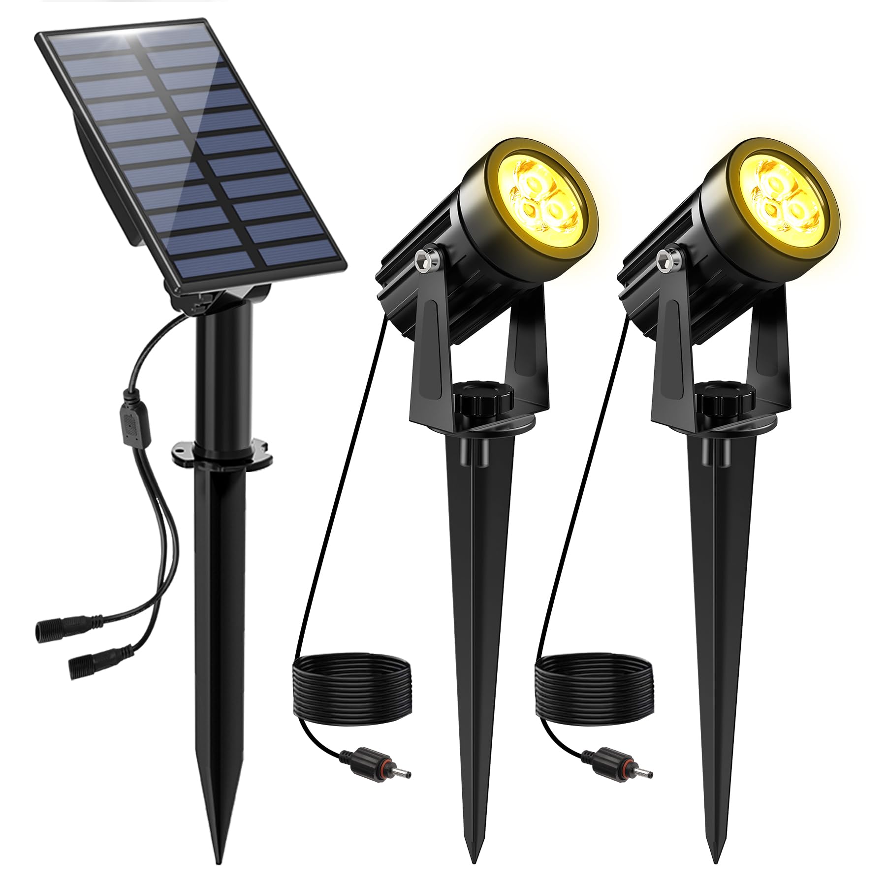 NATPOW Faretti Solari a Led da Esterno, 2 en 1 Luce 3000K Luci Solari da Giardino, 2 Modi, Automaticamente Acceso o Spento, Impermeabile IP65 Luci Esterne ad Energia Solare per Cortile, Patio, Alberi