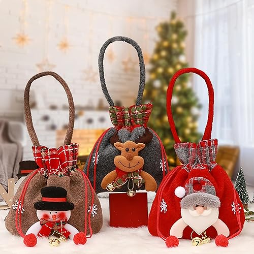 Armilem 3 bolsas de regalo de Navidad para muñecas, bolsas de regalo de muñeca de punto de Navidad, bolsas de regalo con cordón de Navidad, bolsa de