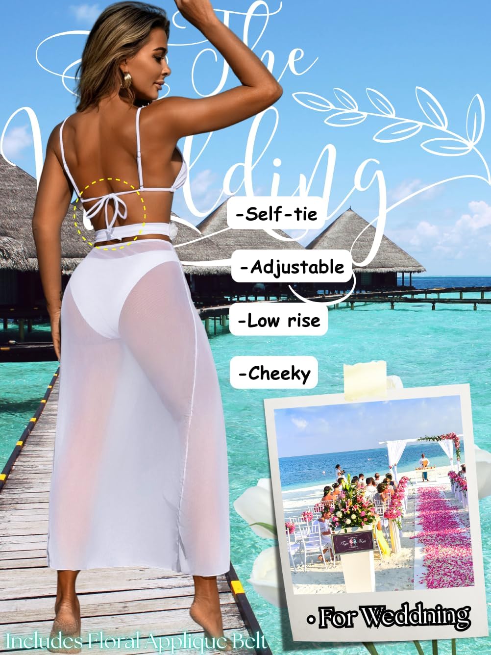 Kaei&Shi Floral Swimsuit with Matching Skirt,Sexy High Cut Triange Bikini Cover Up Set,3 Piece Swimsuits for Women - Image 3