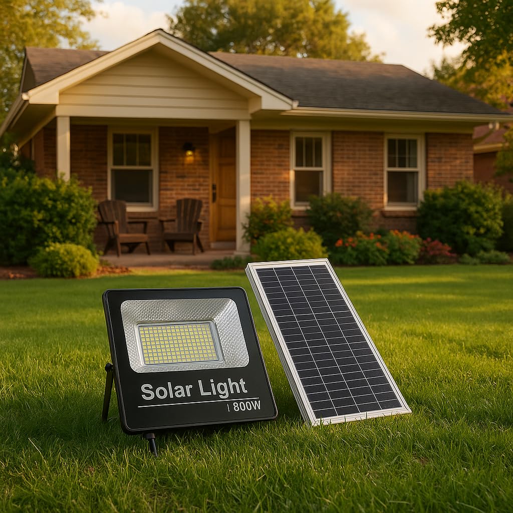 Faro 800 Watt a LED con Pannello Solare, Sensore Crepuscolare e Controllo da Remoto