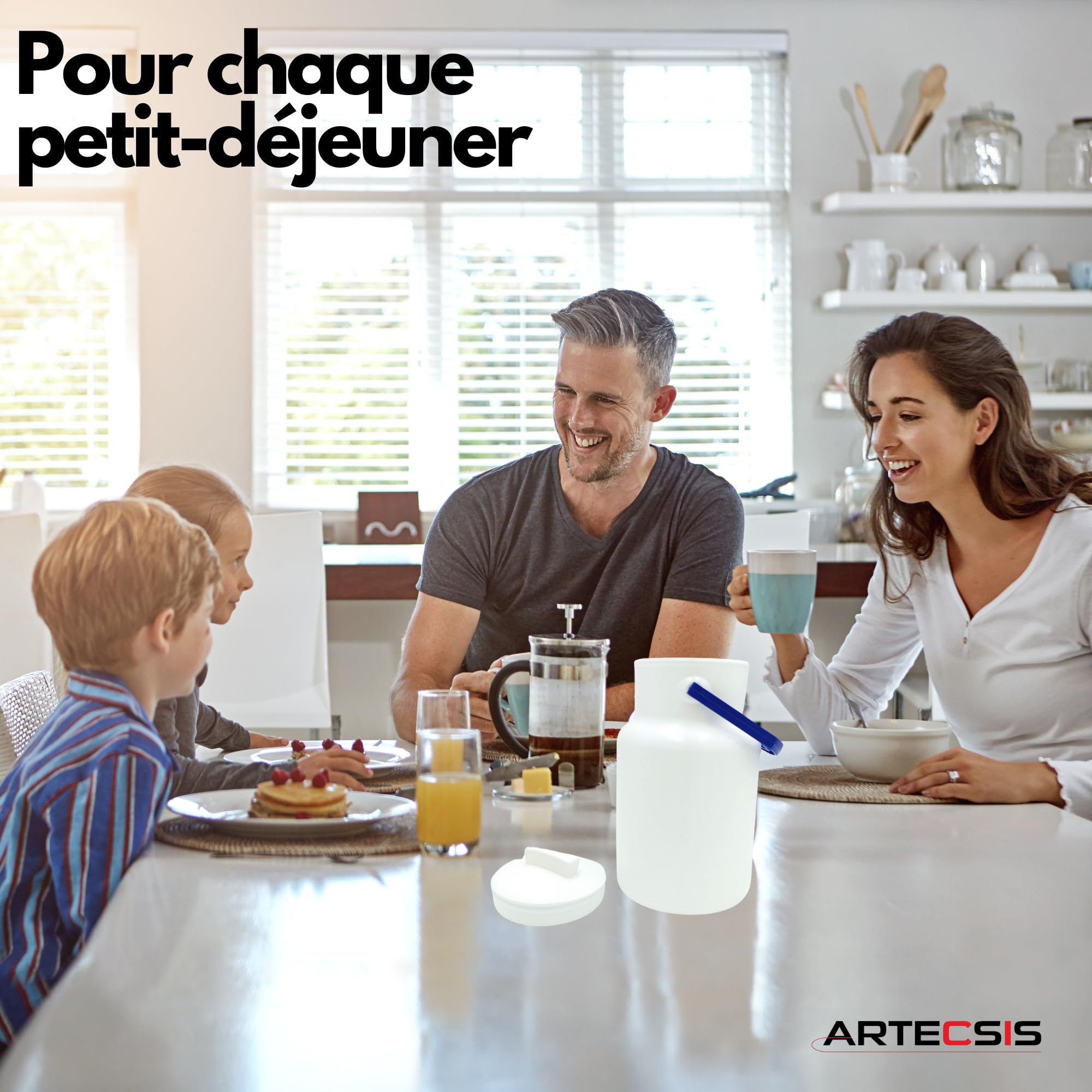 ARTECSIS Pot à Lait 2L avec Couvercle, Cruche de Transport, Plastique avec Poignée