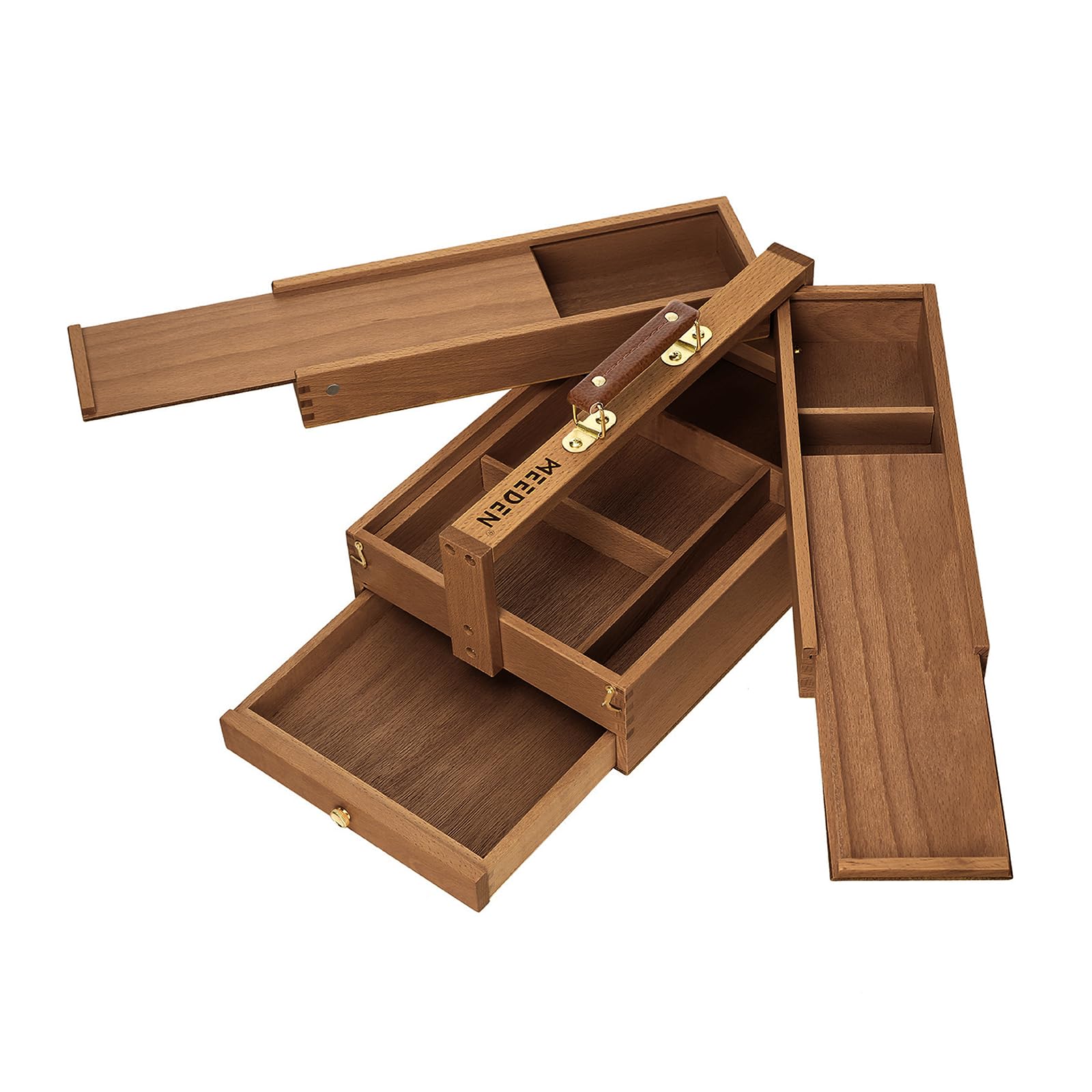 MEEDEN Wooden Tool Storage Box: Portable Beech Wood Art Supplies Organizer with Handle - Built-in Drawer & Compartments Toolbox for Pencils Pens Markers Pastels and DIY Craft Sewing Supplies