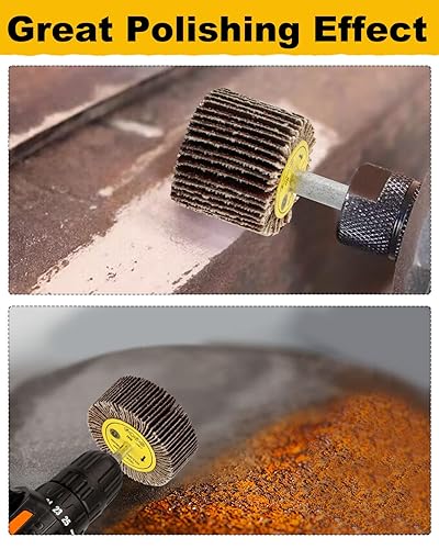 Miniatura 5 de Shitime - Juego de 8 lijadoras de rueda de solapa, vástago de 14 de pulgada, rueda de aleta de 8 tamaños, rueda de lijado de forma cilíndrica de