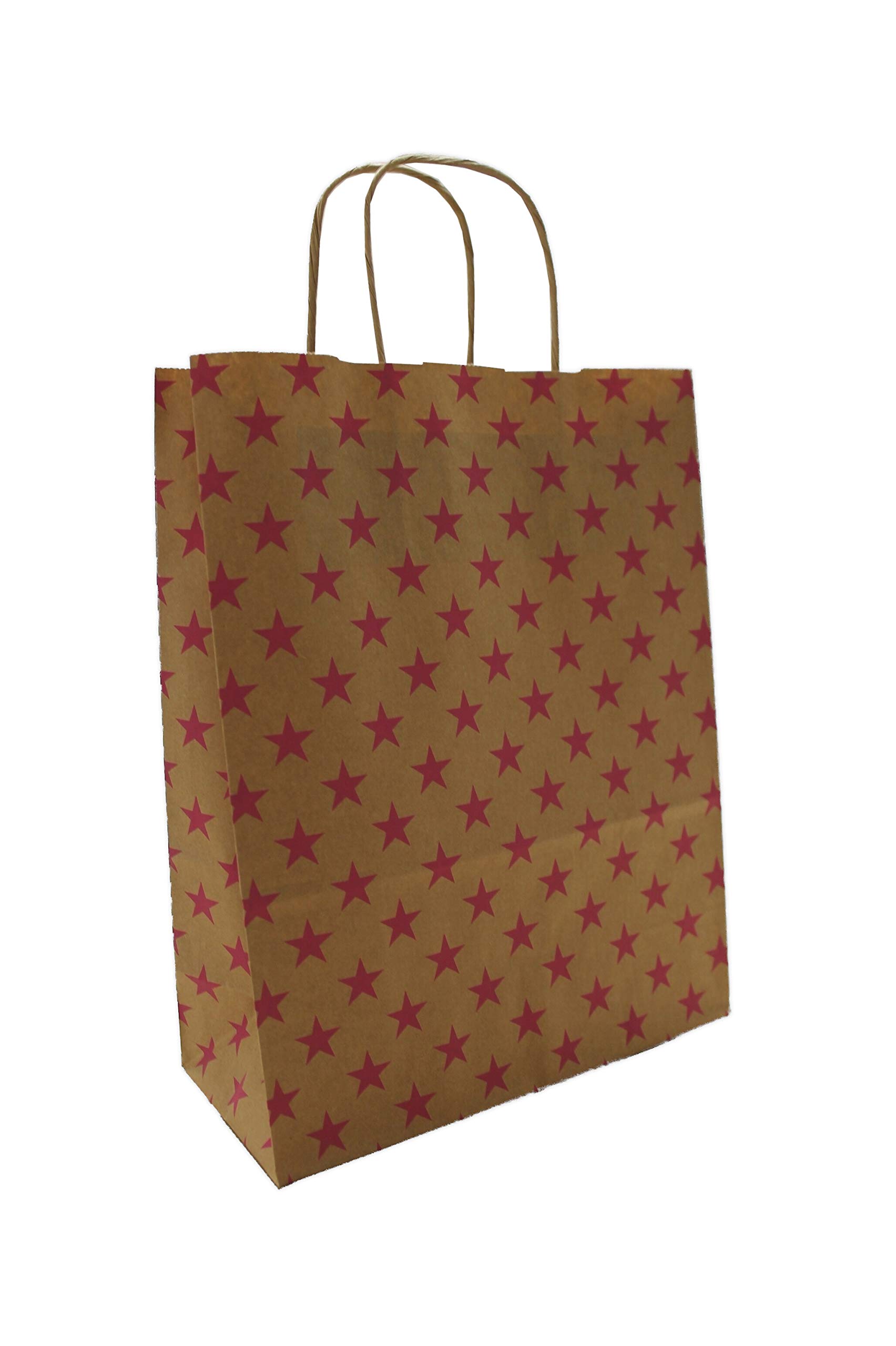 Papierowe torebki papierowe brązowe ze sznurkiem - gwiazdki różowe - różne rozmiary i ilości (250 sztuk, 22 + 10 x 28 cm)
