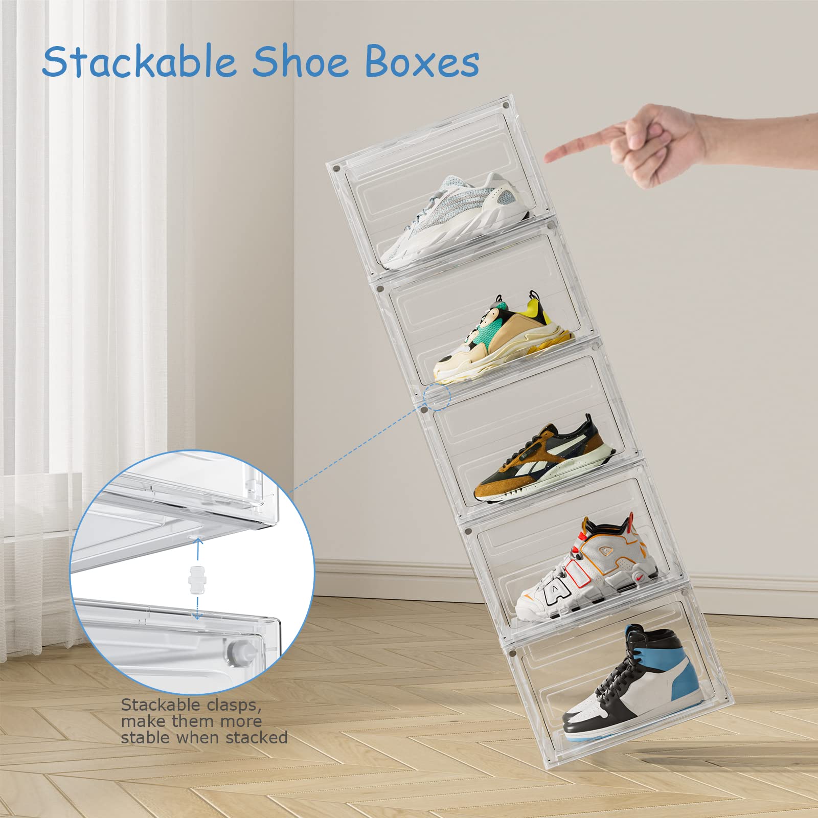 AOHMPT Acryl Schuhboxen - 12 Stück Transparente Sneaker-Vitrinen