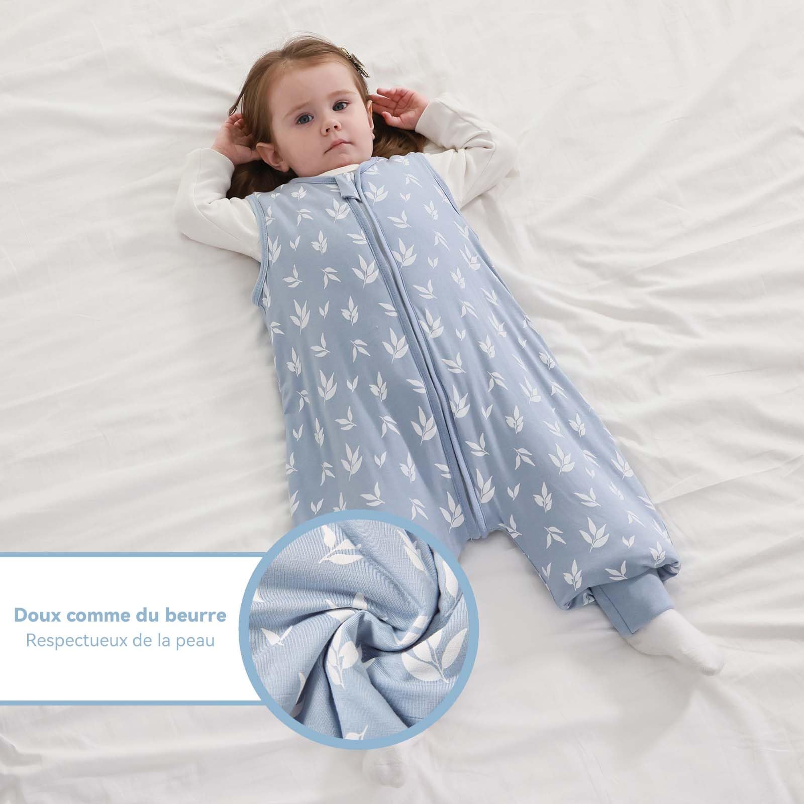 Gigoteuse pour bébé avec Jambes, Indice de Chaleur 1.0 Tog, Lot de 2, en Rayonne Ultra-Douce fabriquée à partir de Bambou, Sac de Couchage en Fibre de Bambou pour garçons et Filles(Bleu,M)