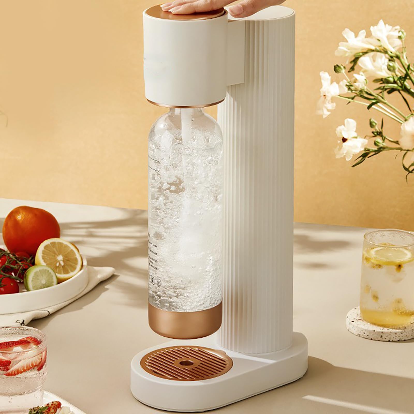 Máquina para hacer refrescos, máquina de agua carbonatada, máquina de agua con gas DIY con nivel de efervescencia ajustable, no necesita electricidad, perfecta para el hogar y fiestas