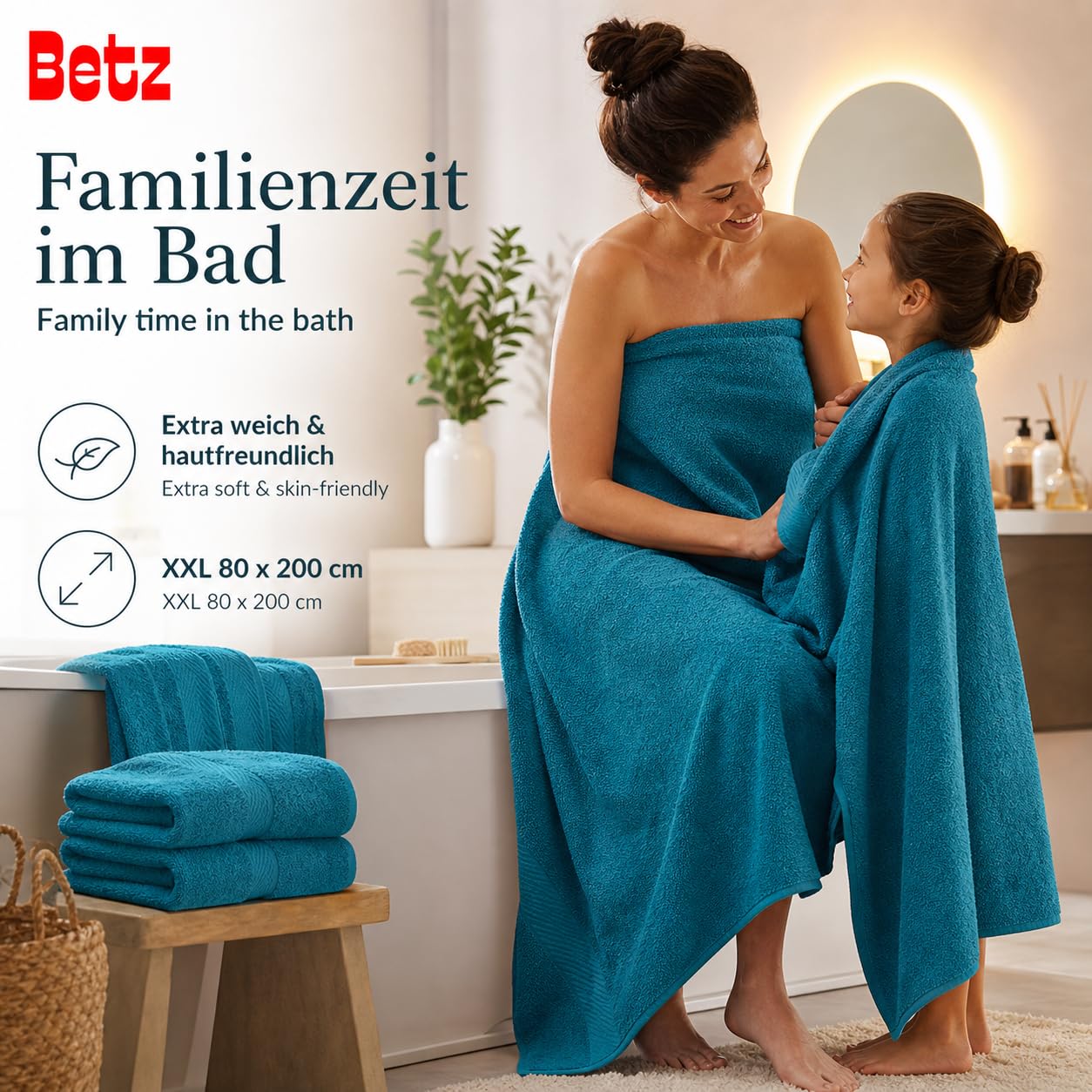 Betz Lot de 2 Serviettes à Sauna Palermo 100% Coton 80x200cm Couleur petrole