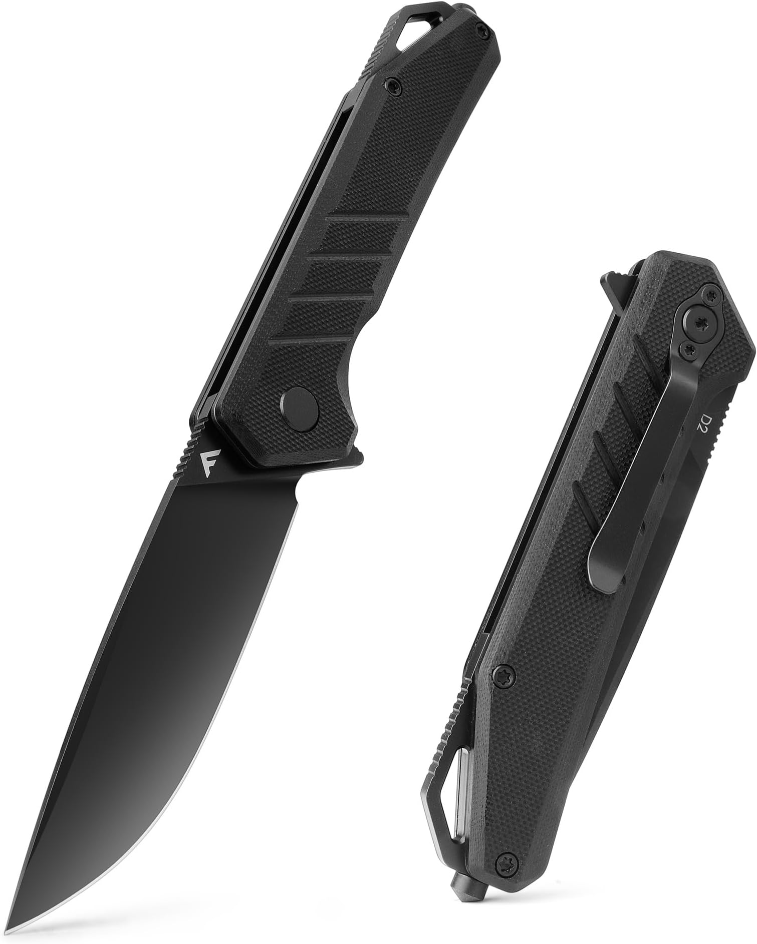 Pocket Knife, 3.2" D2 Blade G10 Handle EDC Knife with Pocket Clip for Hunting, Camping, Survival, Outdoor Activities(Black)