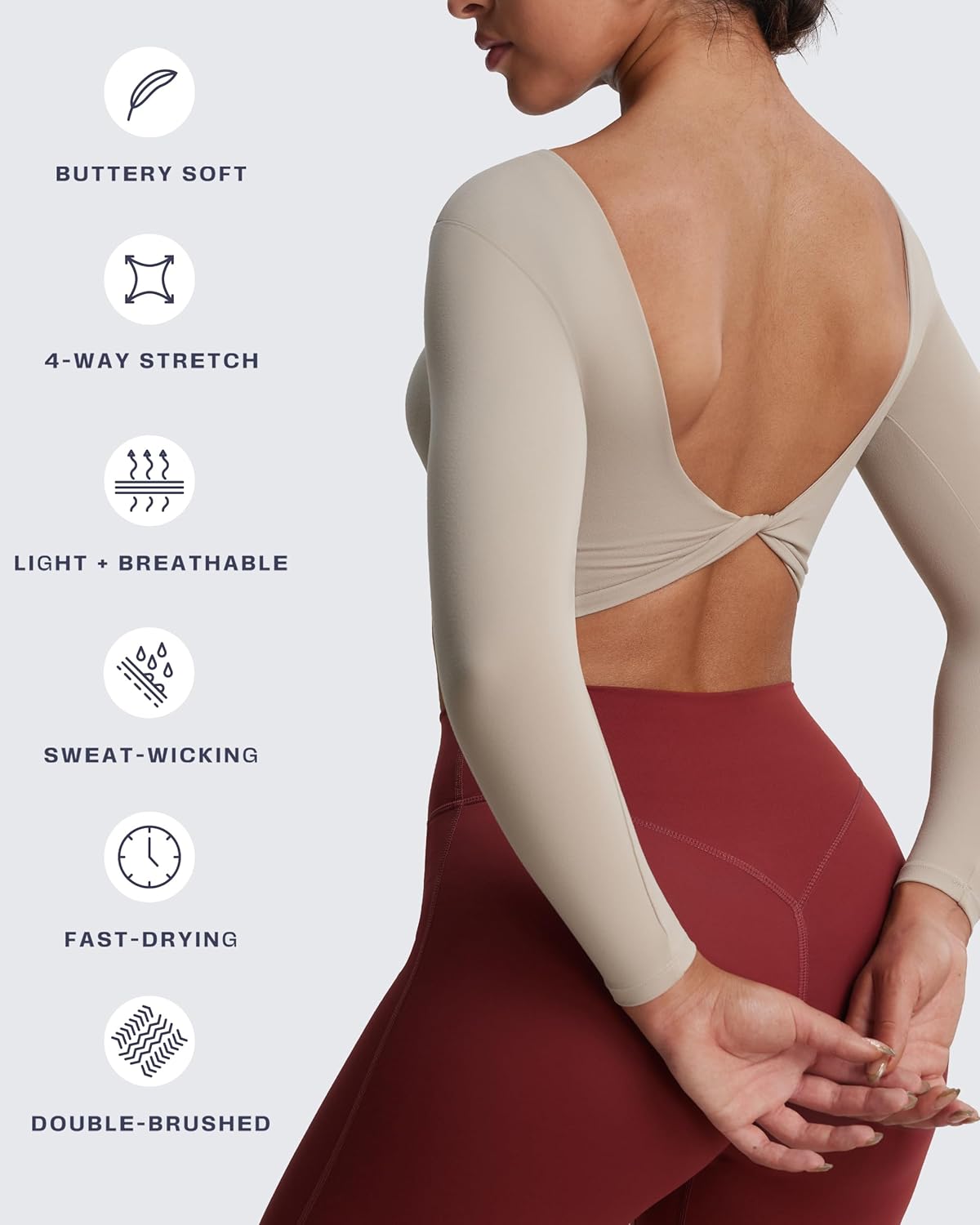 Aoxjox Long Sleeve Crop Tops for Women Emma Twist Back Workout Cropped T Shirt Top - Image 5