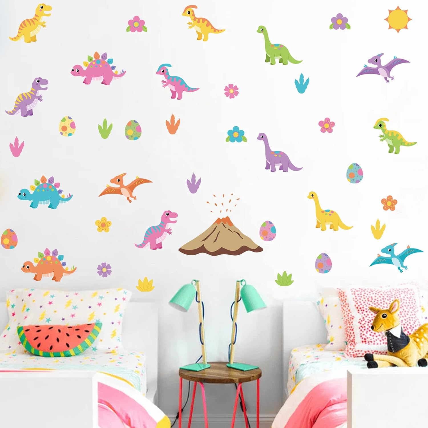 Amazon.com: Cute Colorful Baby Dinosaurs Peel and Stick Wall Decals for ...