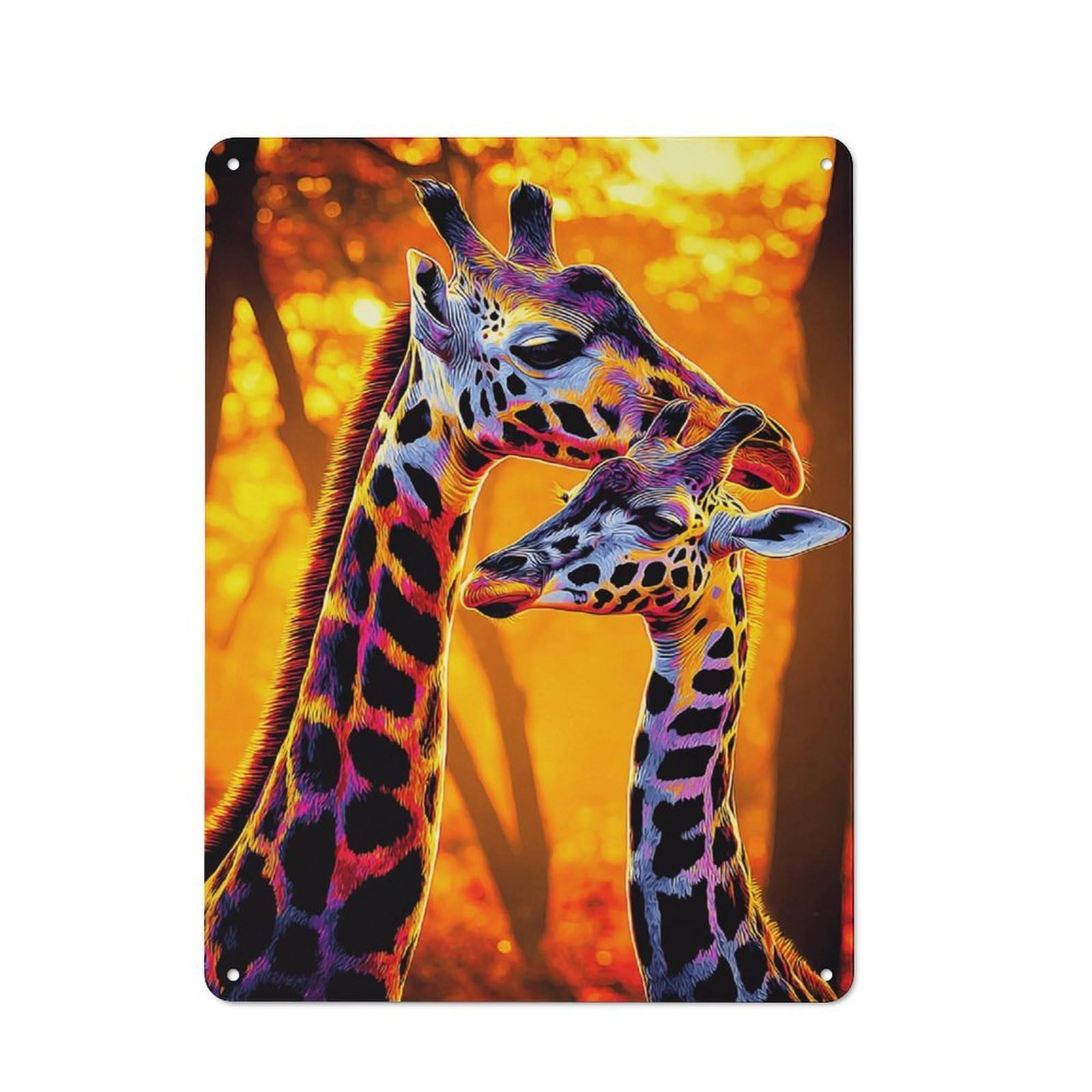 Junmoney Colorful Giraffes In Sunset Rustic Tin Sign 40X30cm, Vintage Porch Wall Decor For Conservatory, Home Bar Or Utility Room