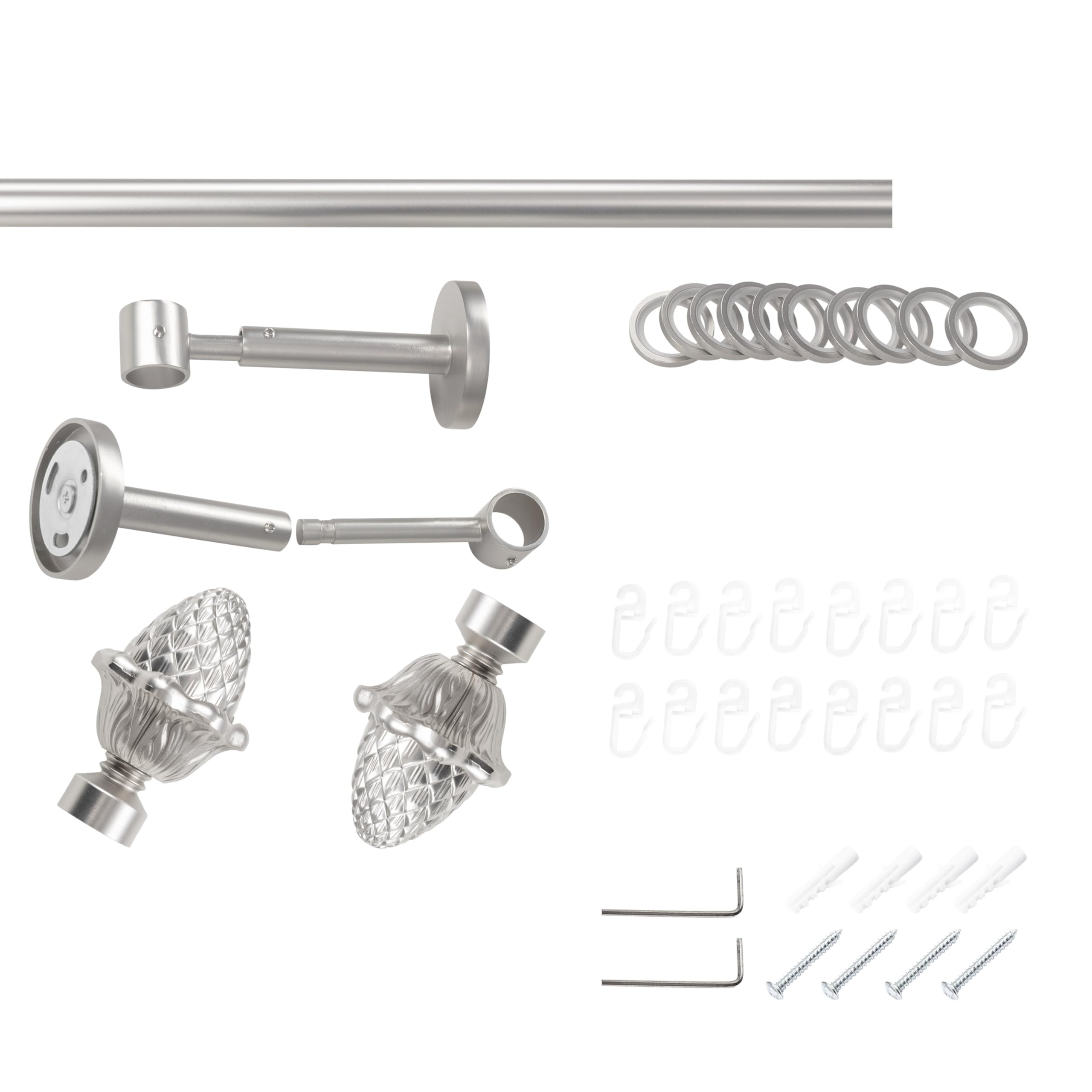 SN Deco Gardinenstange Nantes, 19 mm, 1-läufig, Stahl, Komplett-Set mit Ringen, geschlossener Träger, 320 cm, chrom matt