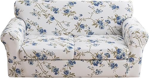 Miniatura 16 de KRFOONN Funda de sofá de 4 piezas con estampado para sofás de 3 cojines, funda elástica con 3 fundas de cojín separadas, protector de muebles Color