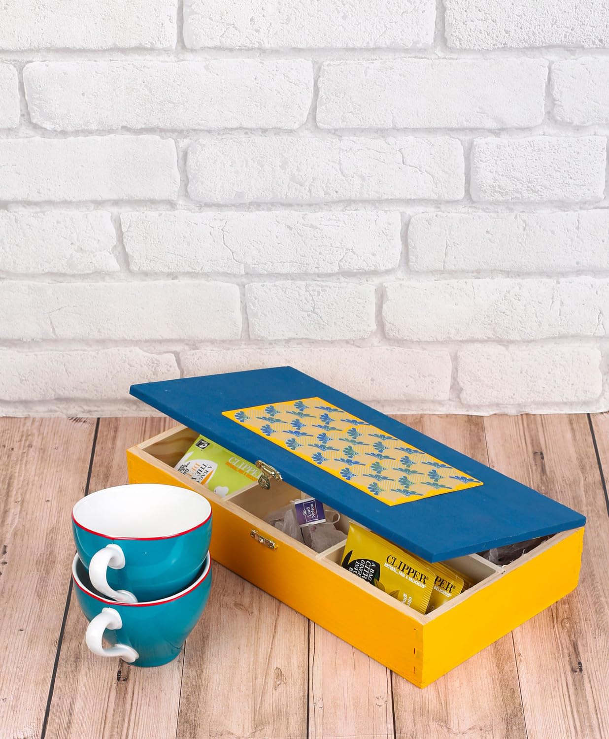 Porta Bustine Tè In Legno - 2 Scomparti, Design Shabby Chic, Organizza Tisane E Infusi 18x8x7 Cm - Foto 5