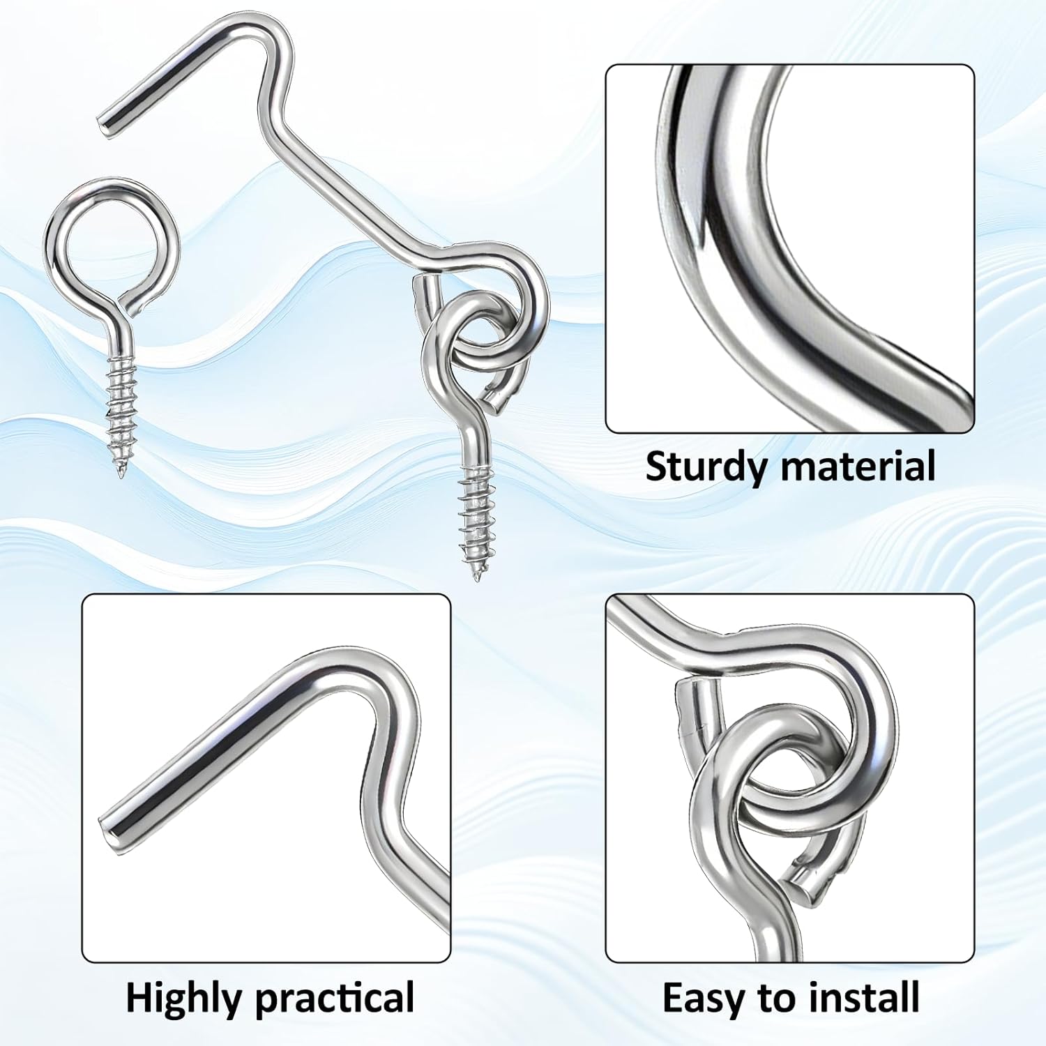 2 Inch Cabin Hook and Eye Latch with Mounting Screws 12PCS Hook and Eye Latch Zinc-Plated Iron Gate Small Screw Eyes Hooks for Wood Gate Door Swivel Window Cabinet