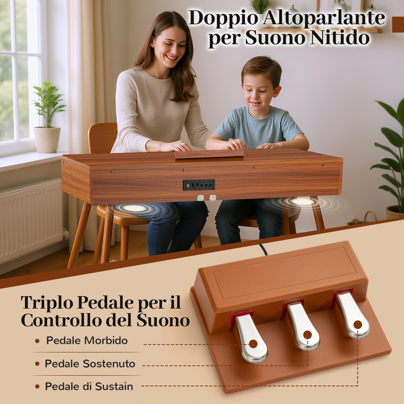 COSTWAY Pianoforte Digitale a 88 Tasti, con Azione a Martello Graduata, Pianoforte Elettrico a Grandezza, con Cassetto Estraibile e Altoparlanti Doppi, Pianoforte Digitale per Principianti