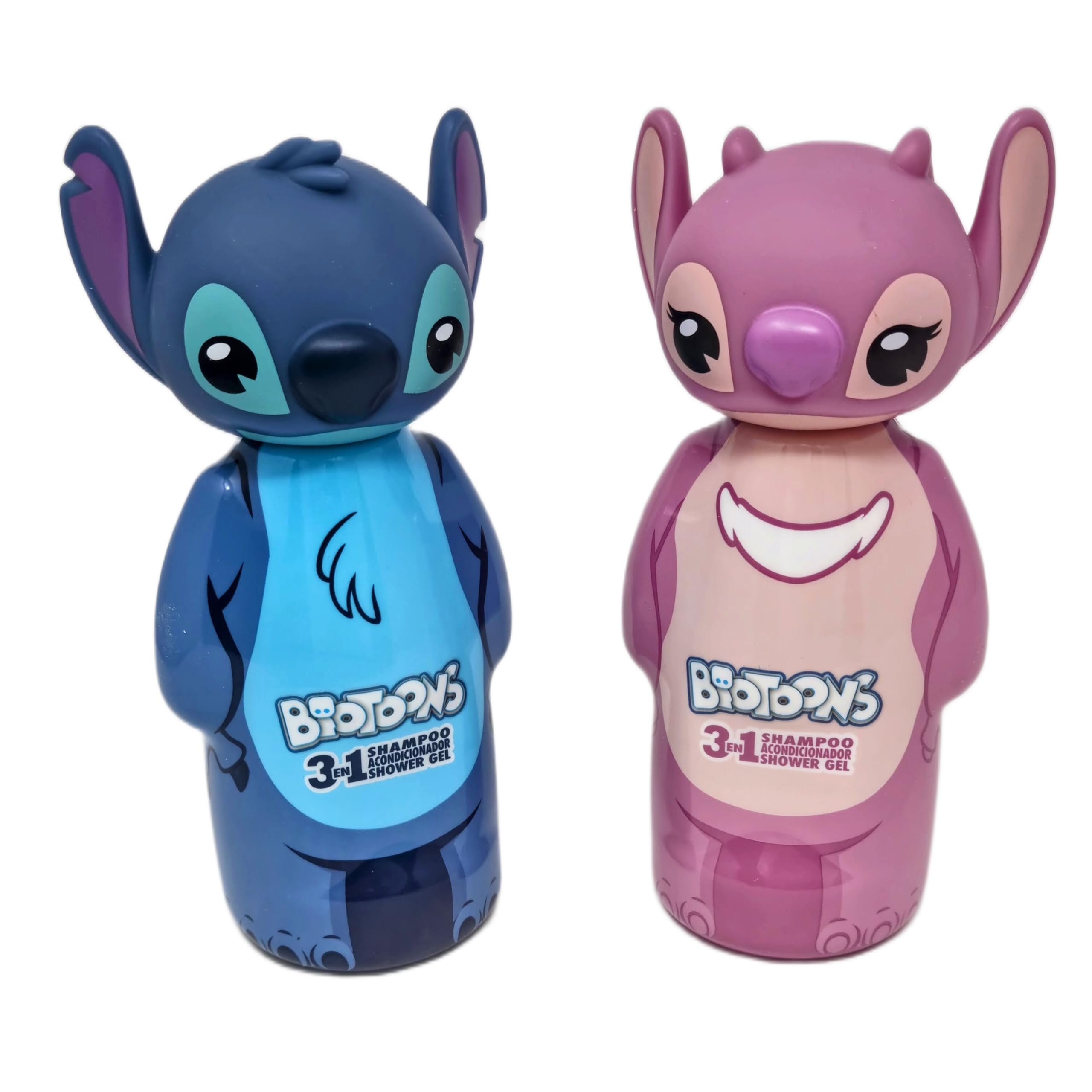 Corsair Toiletries Biotoons 3-in-1 Kids Shampoo, Conditioner and Shower Gel Set, Stitch and Angel Character Bottles, Gentle Formula for Children, 300ml Each
