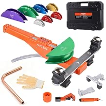 HZLZRZ 90 Degree Ratcheting Tube Bender Set - 7 Color-Coded Heads for 1/4" to 7/8" O.D.Copper Pipe, Includes Forward and Reverse Bending Adapters, Portable Case for HVAC and Plumbing Repair