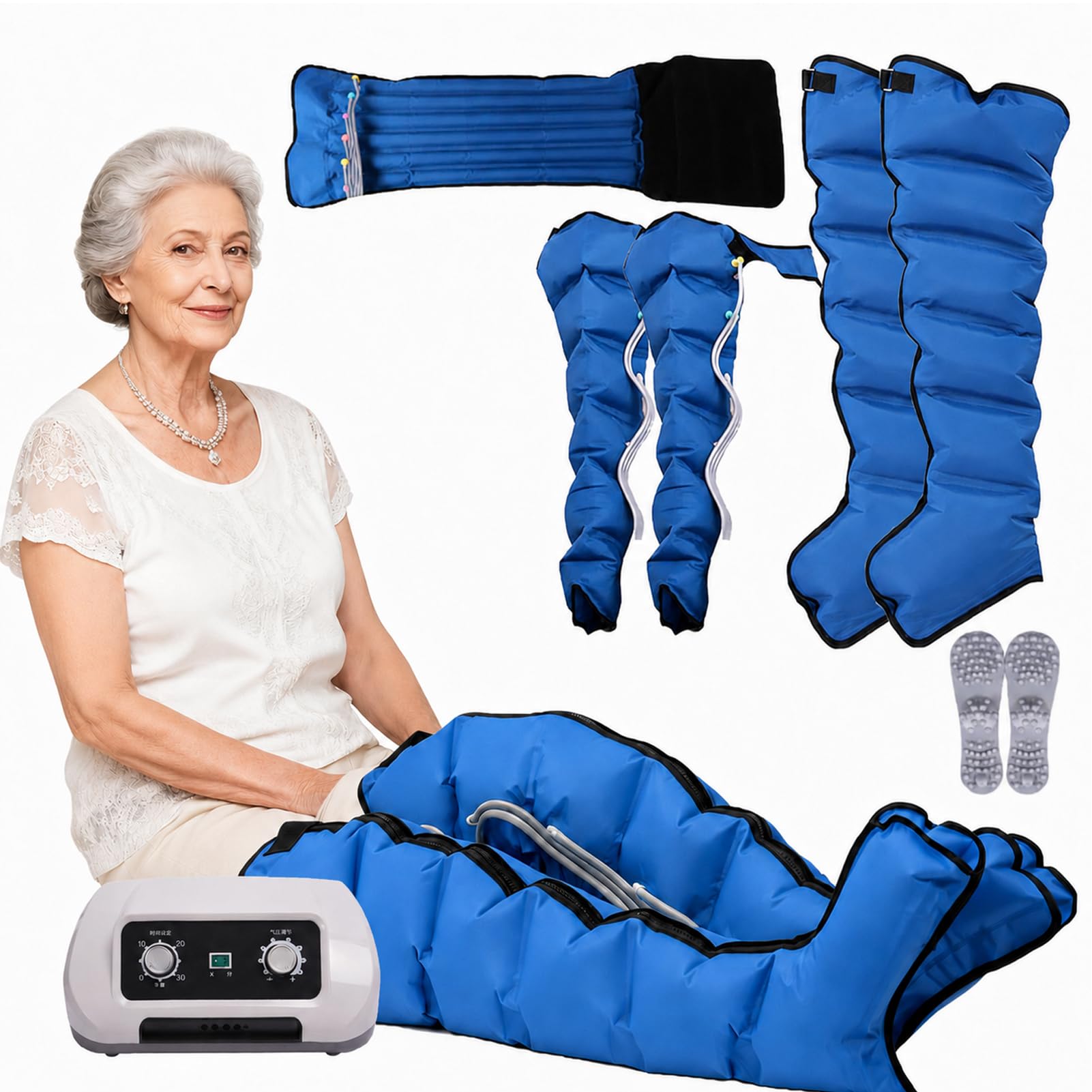 JianboBoxve 6 Cavity Pressotherapy and Lymphatic Drainage Suit, Pressotherapy Full Body Electric Air Compression Leg Massager for Pain and Circulation Swollen Leg, Edema, Muscle Relief Fast Recovery