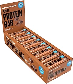 Body Attack Proteinriegel - Chocolate, 24 x 35 g - Fitness Protein Riegel fettarm - Eiweißriegel mit wichtigen Vitaminen, L-Carnitin & 25% hochwertigem Milcheiweiß - Made in Germany