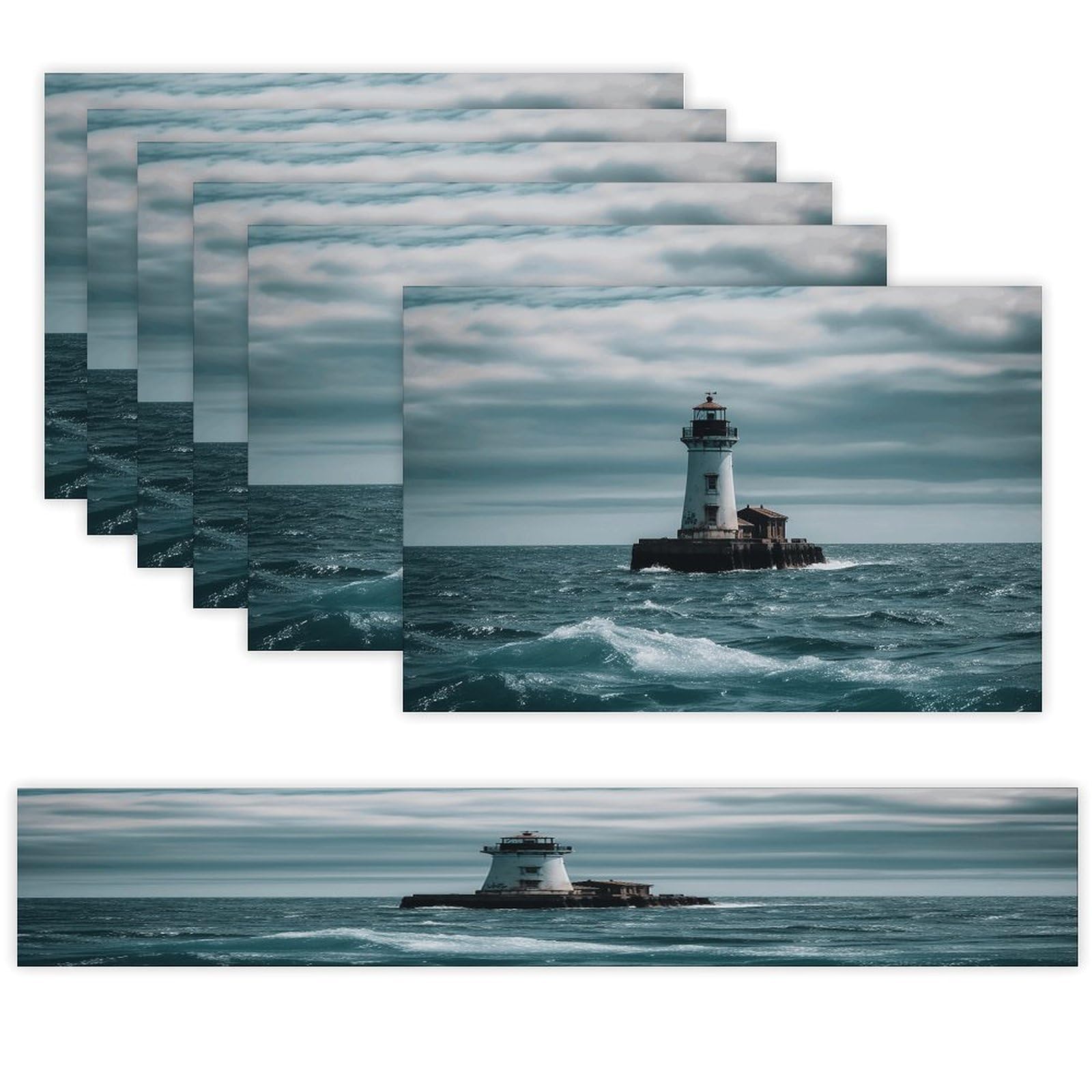 Lighthouse Ocean Table Runner and Placemats of 6 Washable Heat Resistant Place Mats with Table Runner Vintage Holiday Table Mat Set for Holiday Party Kitchen Dining Deco