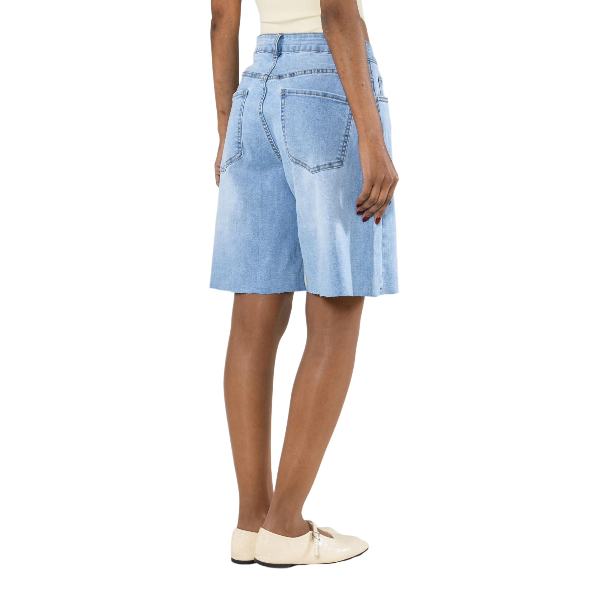 Nina Carter Pantaloncini in jeans da donna P619, lunghi bermuda in denim, taglio ampio, orlo sfilacciato, pantaloncini estivi elasticizzati, bermuda da donna