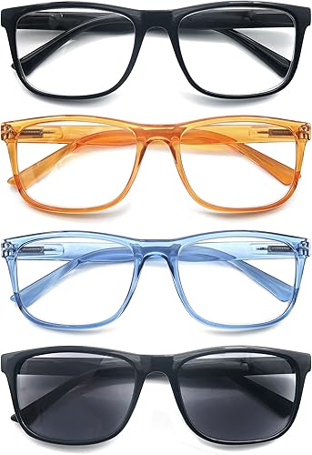 Miniatura 9 de Gafas de lectura de 4.50 pulgadas grandes cuadradas para hombre, color negro, paquete de 4 unidades, marcos ligeros, ajuste cómodo, bisagra de