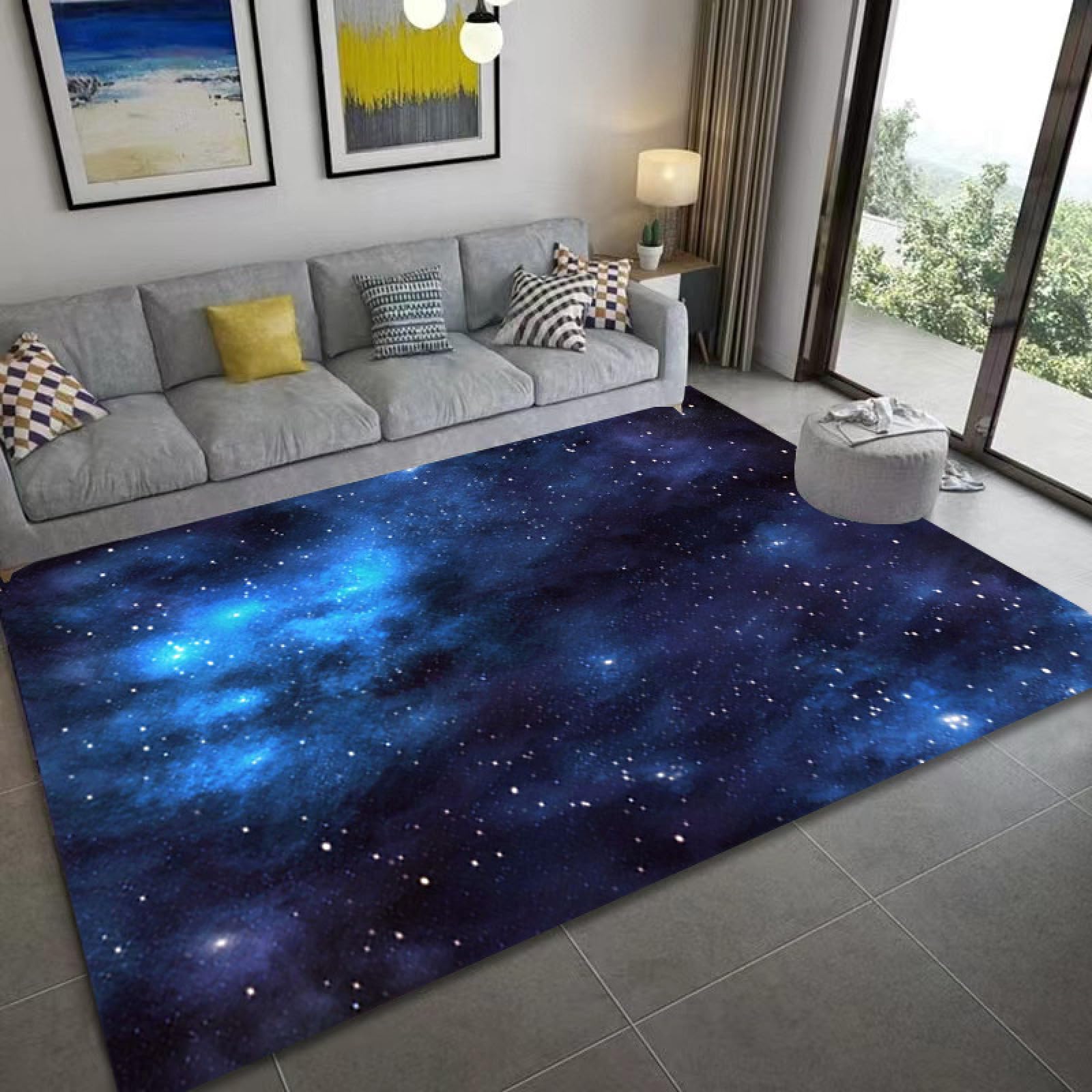 Zerbino Ingresso Esterno Modello Stella Blu Tappeto Salotto Poliestere Zerbino Ingresso Interno Moderno Tappeti Soggiorno Cucina Lavabile Tappeto da Esterno Antiscivolo Tappeti Moderni 100x150