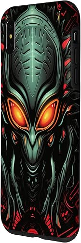 Vista 14 de iPhone 14 Pro Cute Green Alien Head UFO Space Face Alien Case