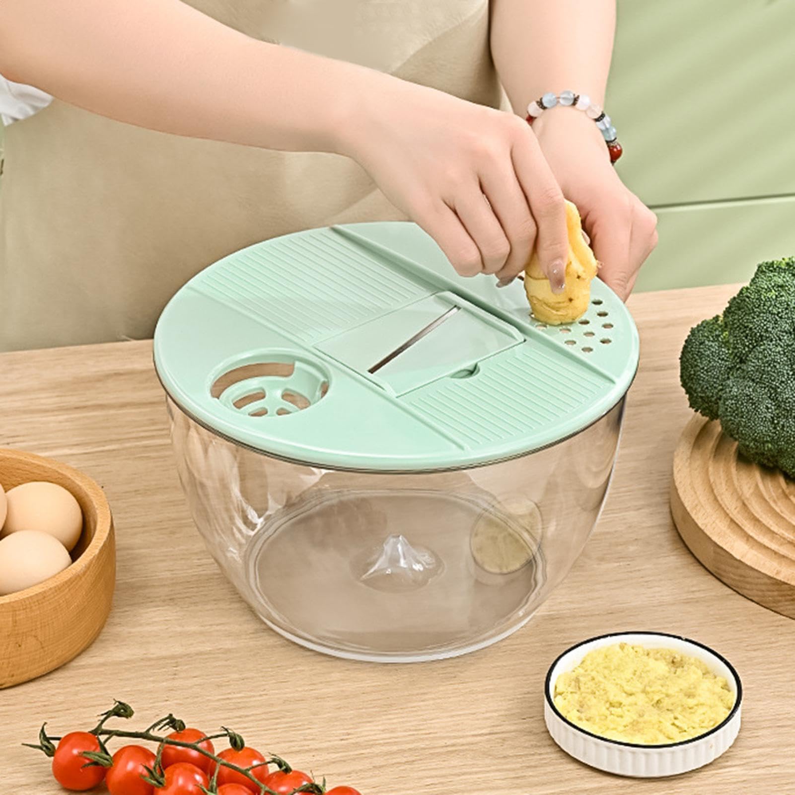 Generisch Salatschleuder Multifunktionstrockner Abgießsieb mit Reibe | Waschschüssel für Früchte und Grünzeug mit Knoblauchreibe, Ingwerraspel, Gurken- und Kartoffelschneider