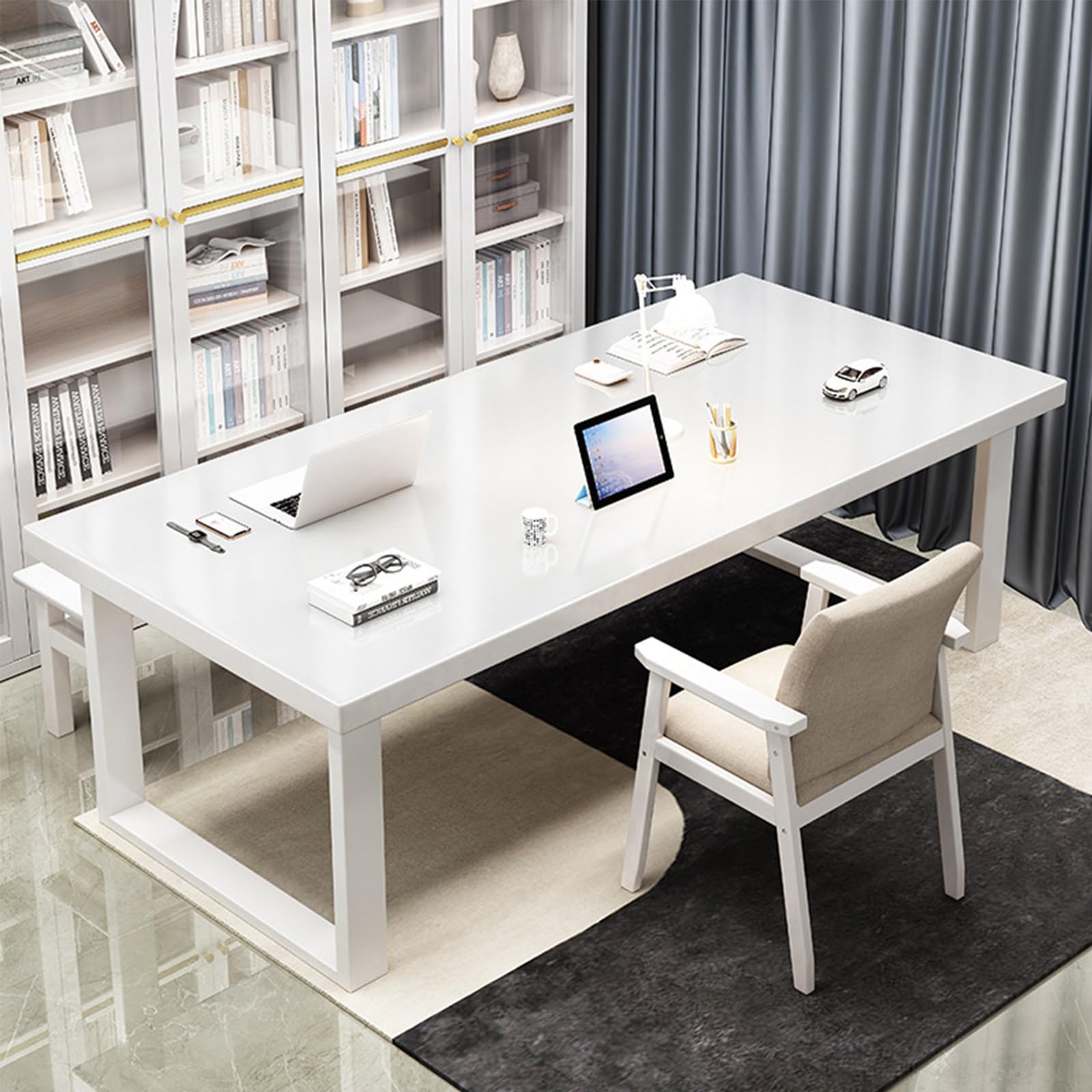 Sturdy Beige Solid Wood Conference Table for 4-8 People, Perfect for Office Meetings & Collaborations, Large Size (120x80x75cm / 47x32x30in)