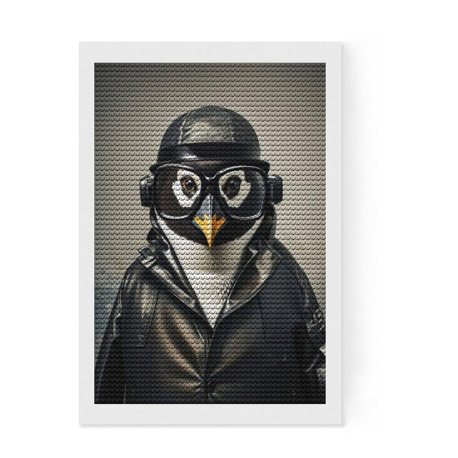 Junmoney Penguin Detective Diamond Painting Set 8"x12", Stress Relief Craft, Simple to Start, Farmhouse Decor, Gift Idea, Easy to Enjoy