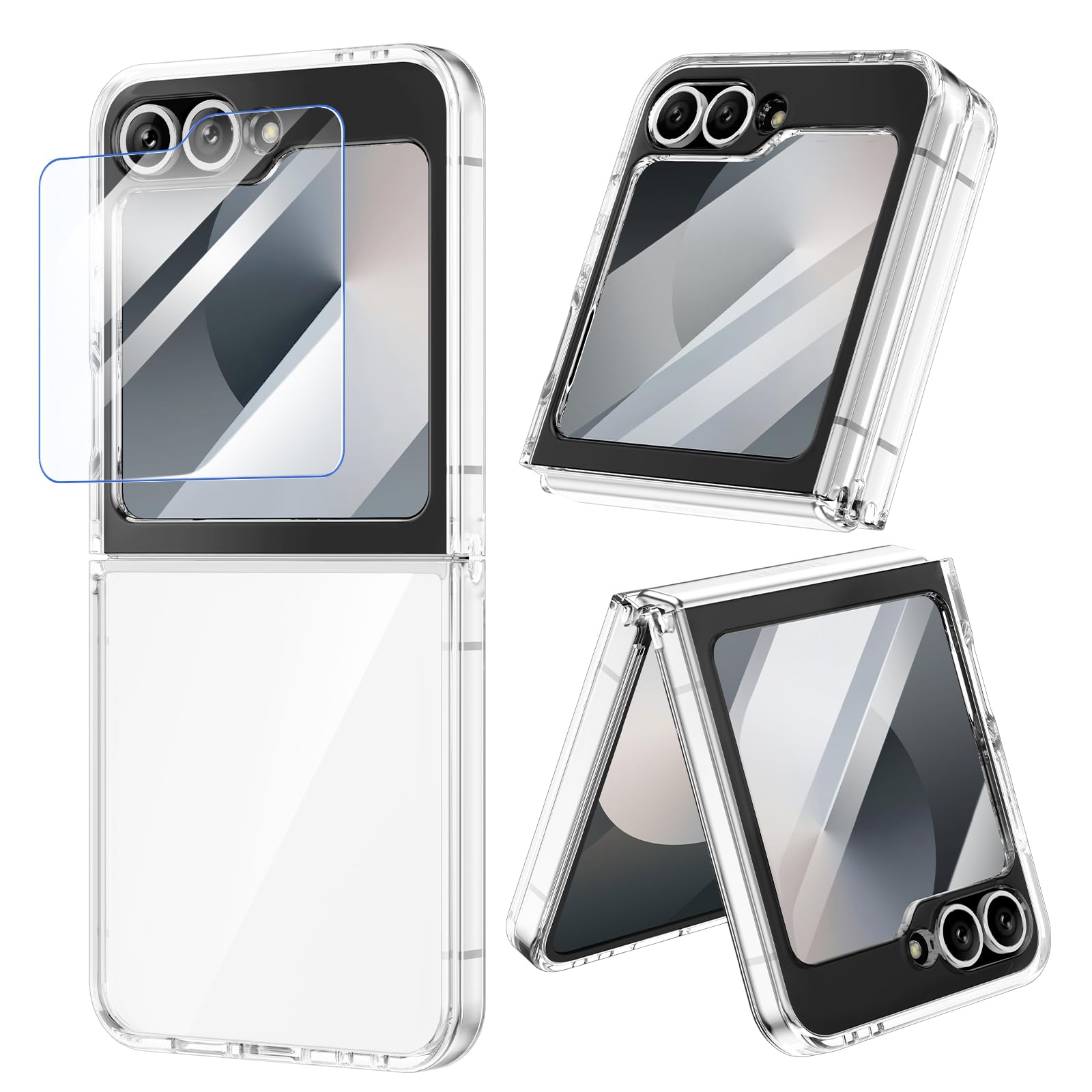 VEGO for Samsung Galaxy Z Flip 6 Case with Screen Protector, Full Clear | TPU Crystal Anti-Yellow & Ultra Slim & Wear-Resistant, Spray Paint Bumper Phone Cover for Flip 6