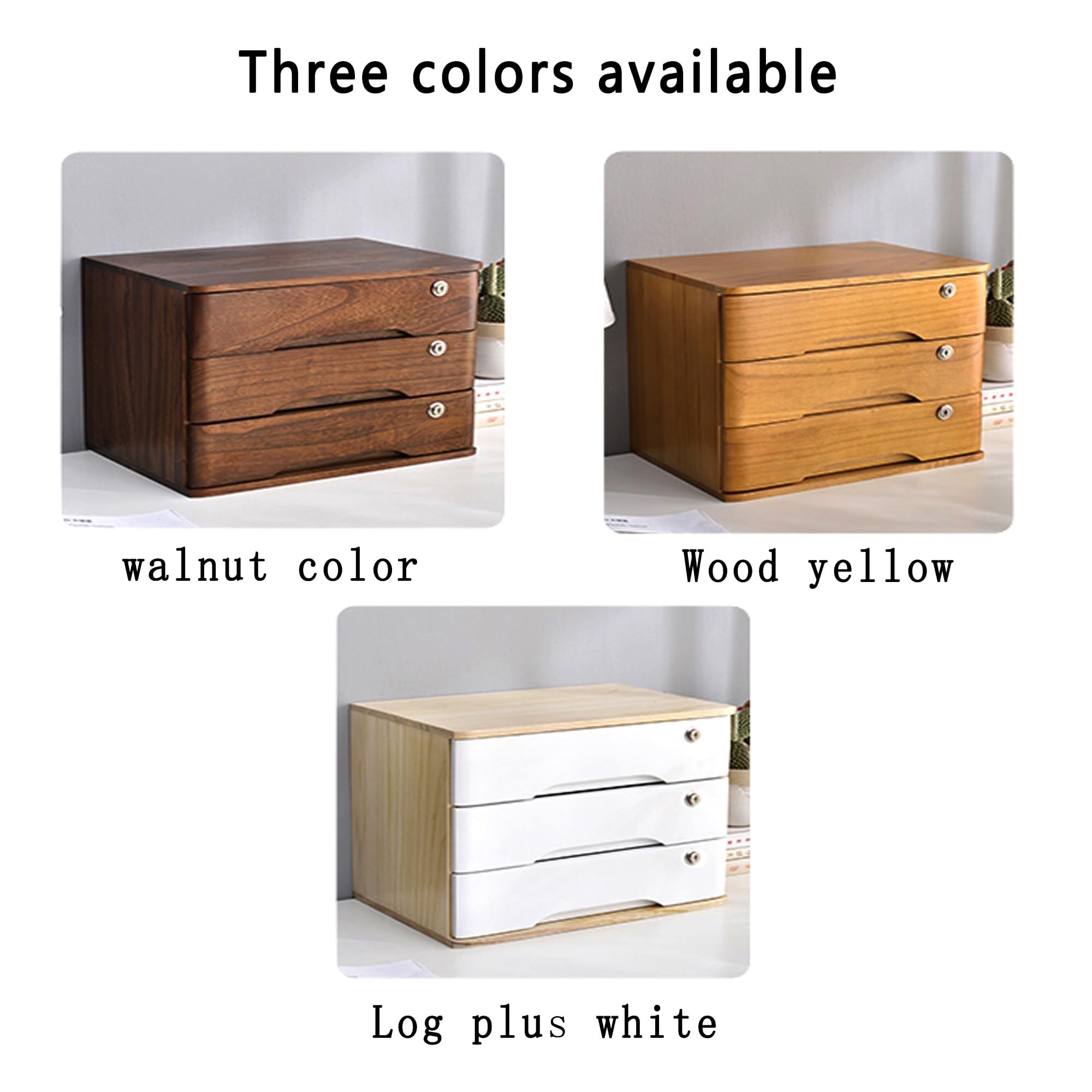 Holz-Schubladenbox, Schreibtisch-Organizer mit 4 Schubladen, Schloss, A4-Quittungsordner-Organizer, Mini-Holzkommode für Zuhause, Küche, Büro (C, Weiß, Nussbaum, Gelb)