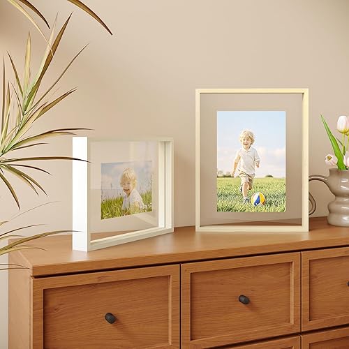 Miniatura 4 de Egofine Juego de 2 marcos flotantes de 8 x 10 pulgadas, marco de fotos de plexiglás doble, hecho de madera maciza, fotos de cualquier tamaño de