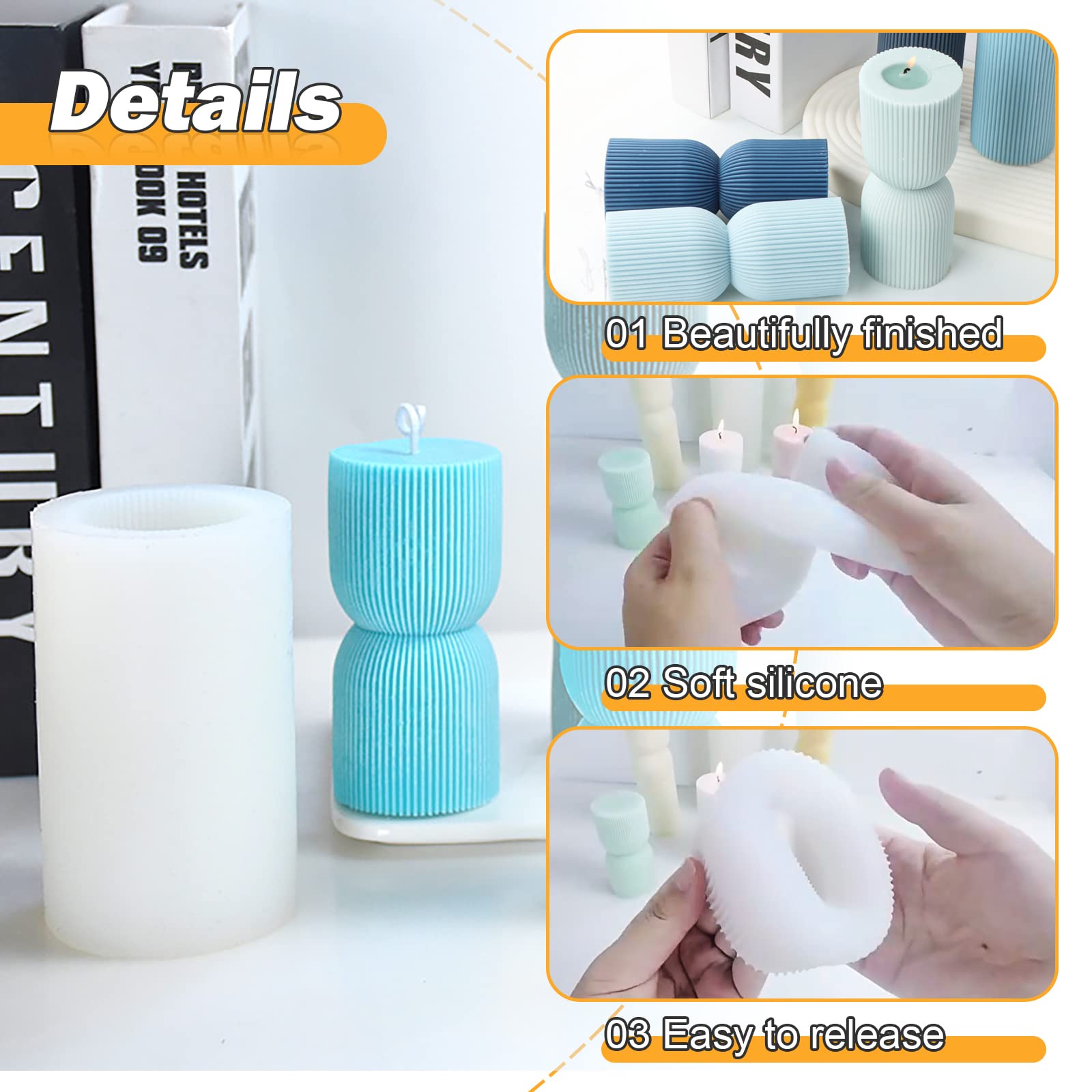 3 Stampini In Silicone Per Candele A Forma Di Fiore, Stampi Per Candele Cilindriche Fai Da Te, Sapone, Resina - 3