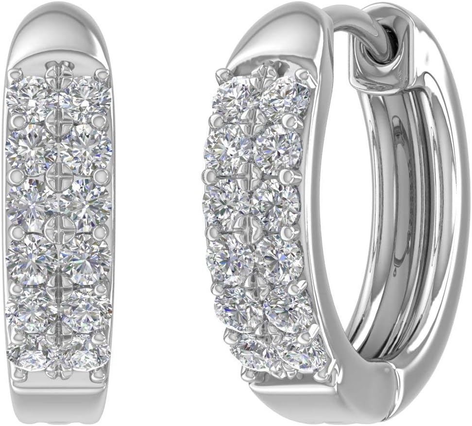 1/3 Carat Natural Diamond Huggies Earrings for Women in 14K Gold (SI1-SI2 Clarity)