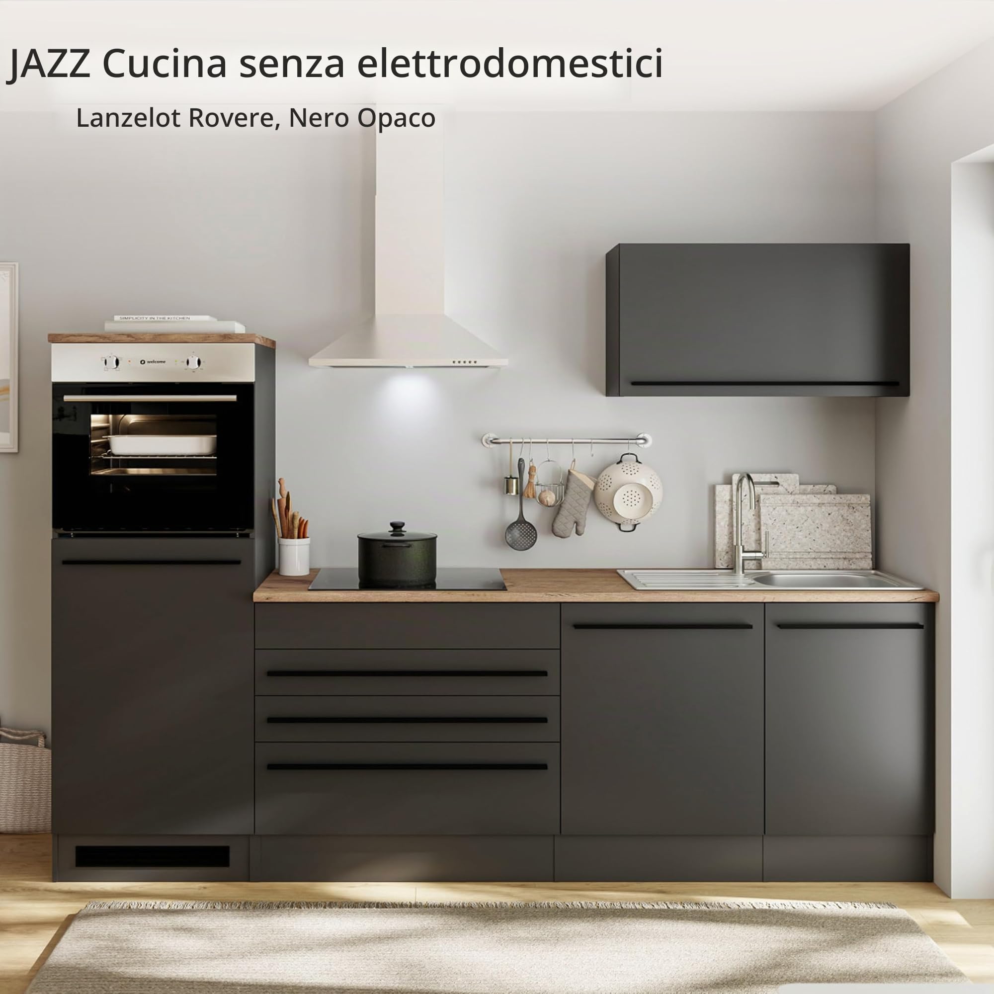 84 131 18, JAZZ, Mobile da cucina nero senza elettrodomestici, circa 260 x 200 x 60 cm