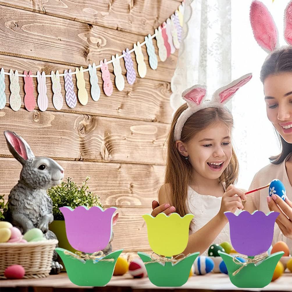 ULTNICE 3pcs Mini Wooden Tulips Decor Creative Wood Tulips Flower Collectibles Figurine Farmhouse Flower Tulip Ornaments for Spring Easter Decor Home Accents image 3