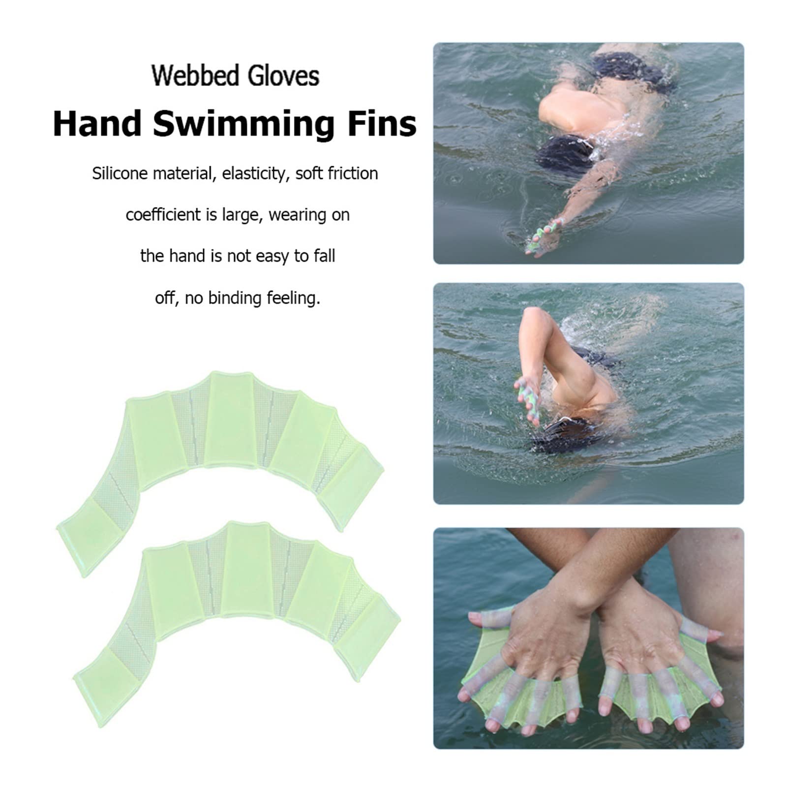 Neoprenanzughandschuhe, 1 Paar Tauchhandschuhe mit Schwimmhäuten, Handflossen, Silikon-Trainingspaddel, Schwimmnetz, Wassersport-Werkzeug