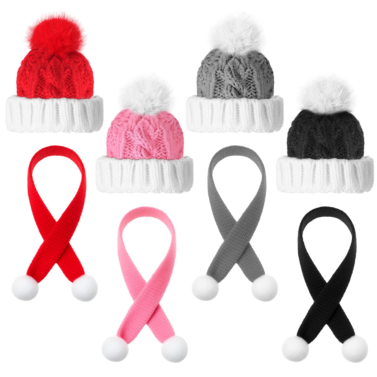 Geyoga 8 Pcs Mini Santa Hats and Scarves Decor Doll Christmas Accessories Small Gnome Hat for Craft DIY for Wine Bottle Gifts(Gray, Black, Pink, Red,Vintage)